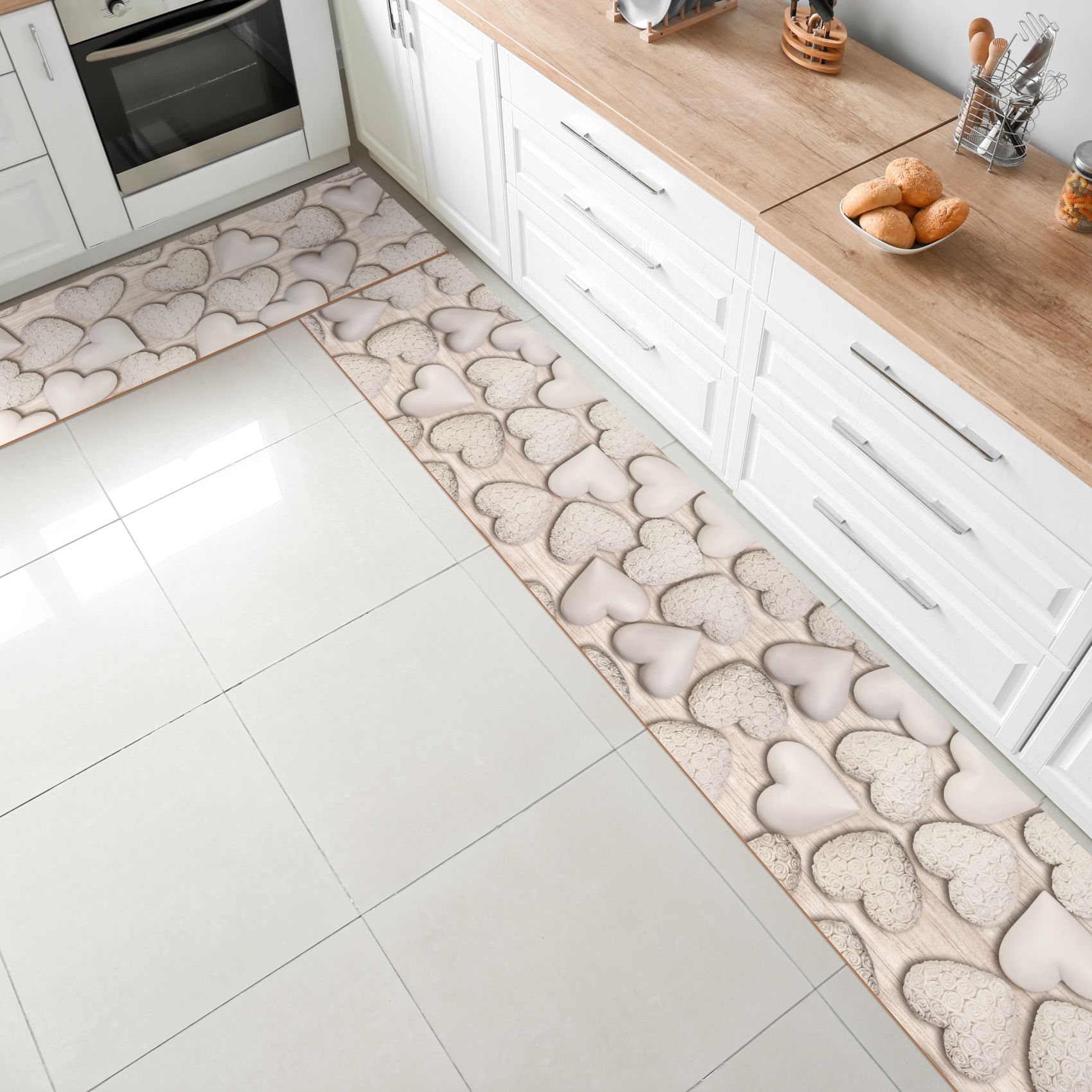 EMEND21_20 Küchenläufer PVC rutschfest abwaschbar Home Sweet Home Beige 50cm Breit