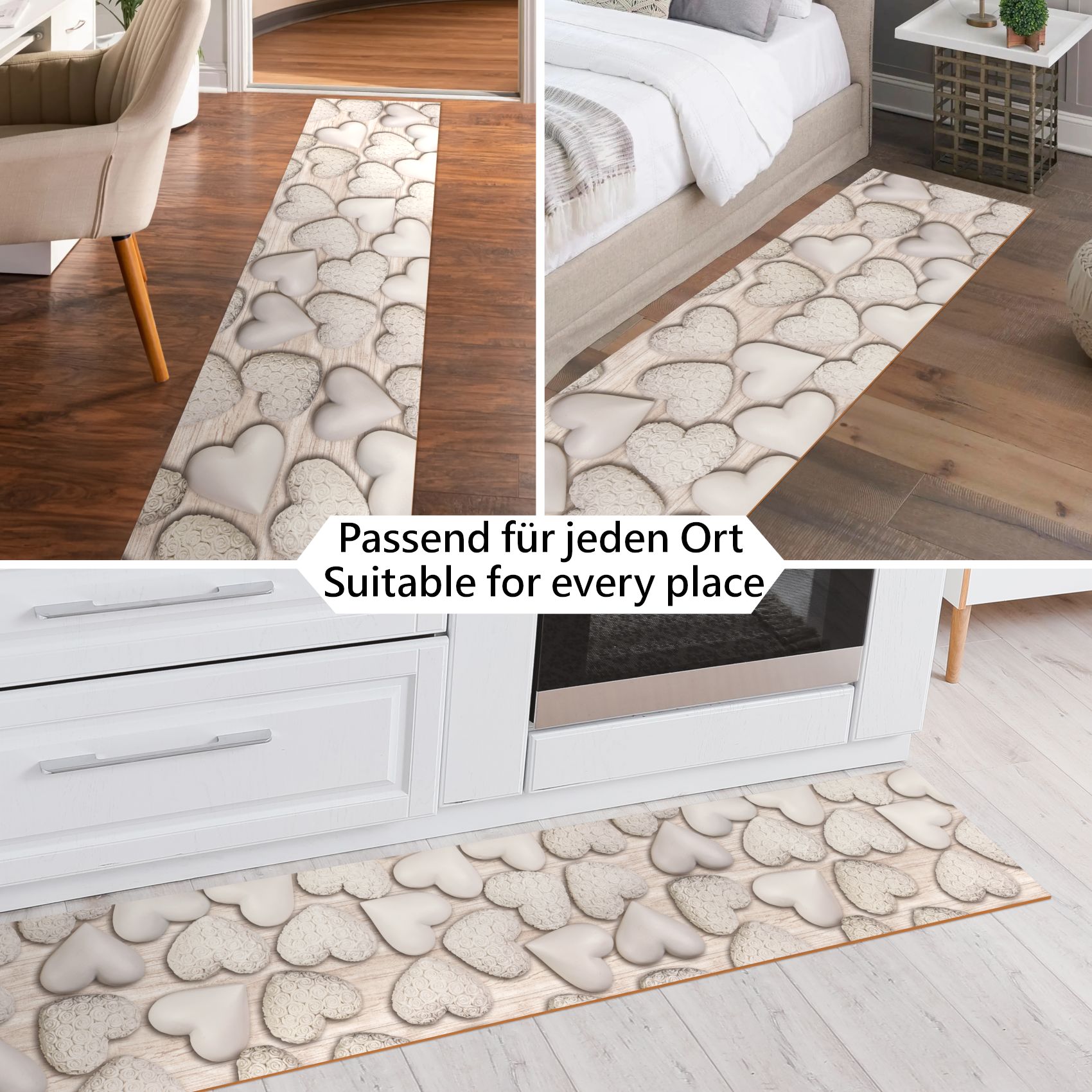 EMEND21_40 Küchenläufer PVC rutschfest abwaschbar Home Sweet Home Beige 50cm Breit