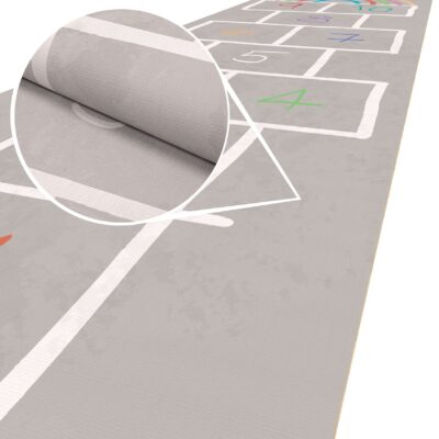 Spielmatte Hüpfspiel Teppich Läufer abwaschbar rutschfest Grau Bunt 67x240cm