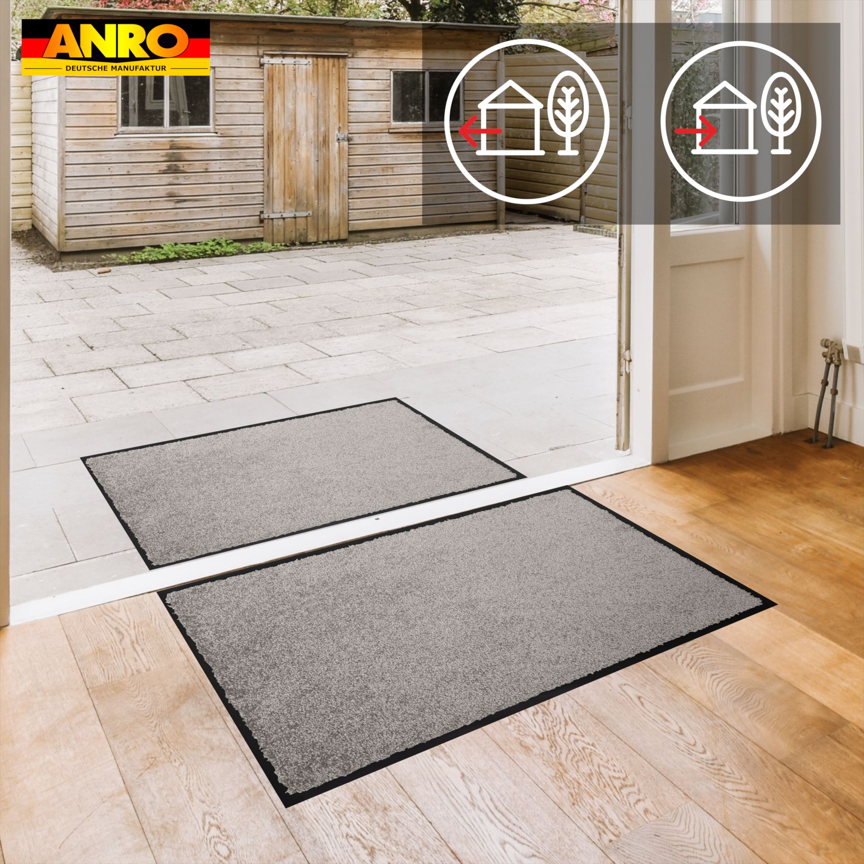 VQU-SMA-GRAU_40 Fußmatte Schmutzfangmatte QUEEN Sauberlaufmatte Schmutzmatte mit Gummirand für innen & außen 5 Größen Grau