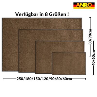 Fußmatte Schmutzfangmatte AMIGO Sauberlaufmatte Schmutzmatte mit Gummirand 8 Größen für innen & außen Braun