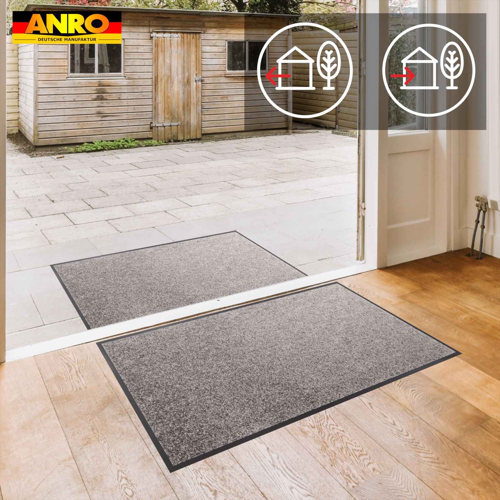 Fußmatte Schmutzfangmatte AMIGO Sauberlaufmatte Schmutzmatte mit Gummirand 8 Größen für innen & außen Grau