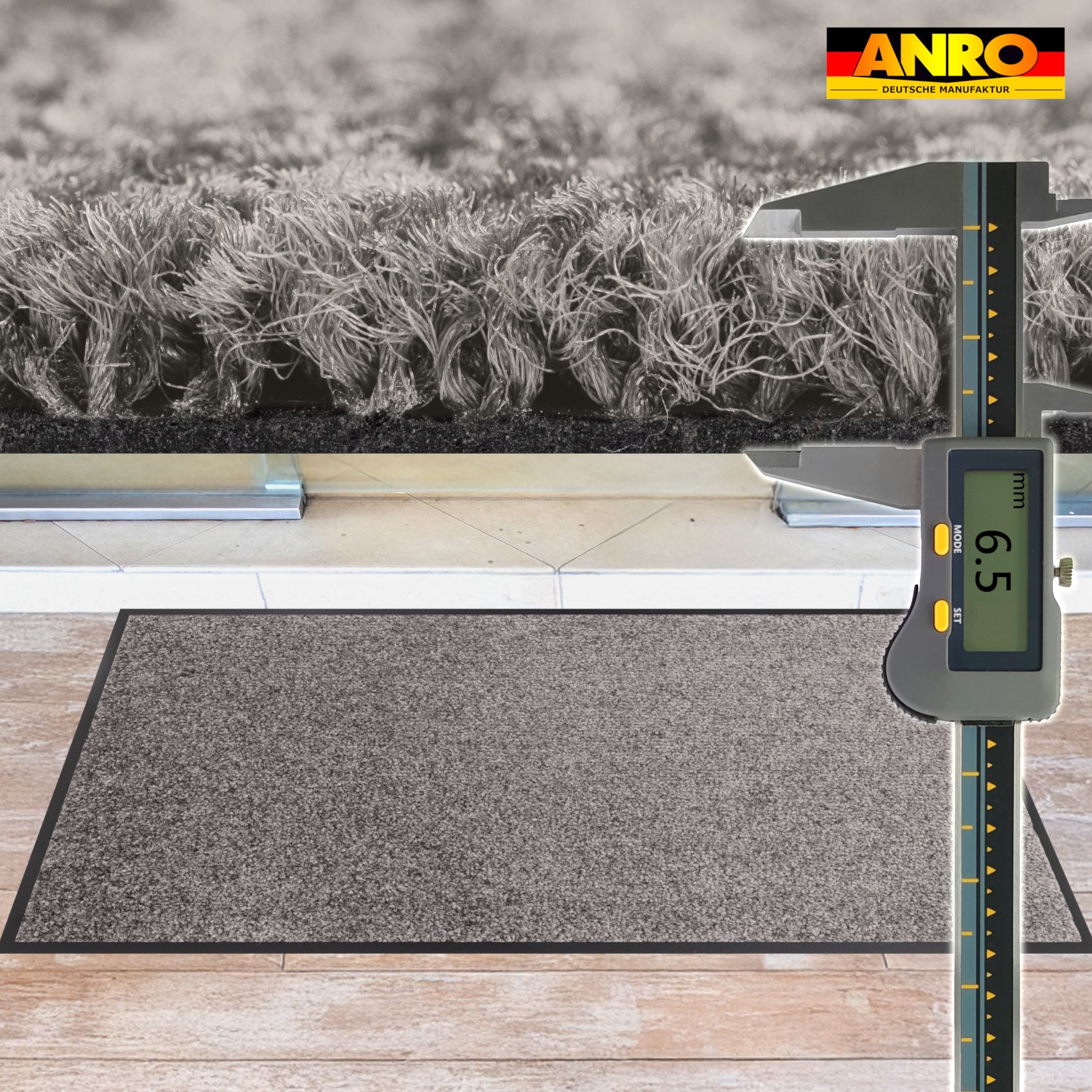 Fußmatte Schmutzfangmatte AMIGO Sauberlaufmatte Schmutzmatte mit Gummirand 8 Größen für innen & außen Grau