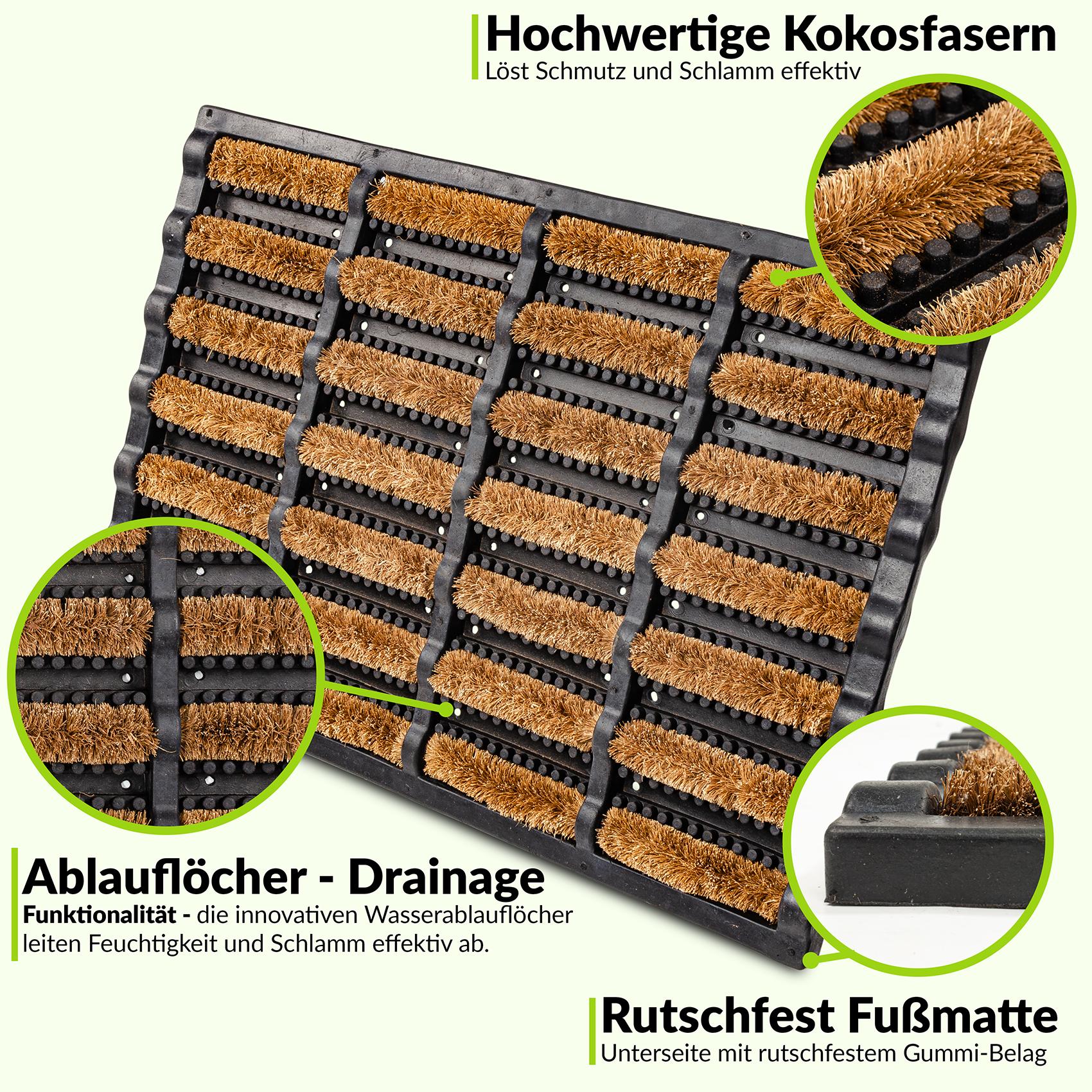 Kokosmatte Gummi Kokos Fußmatte Eco-Natur Schmutzfangmatte 40x60cm