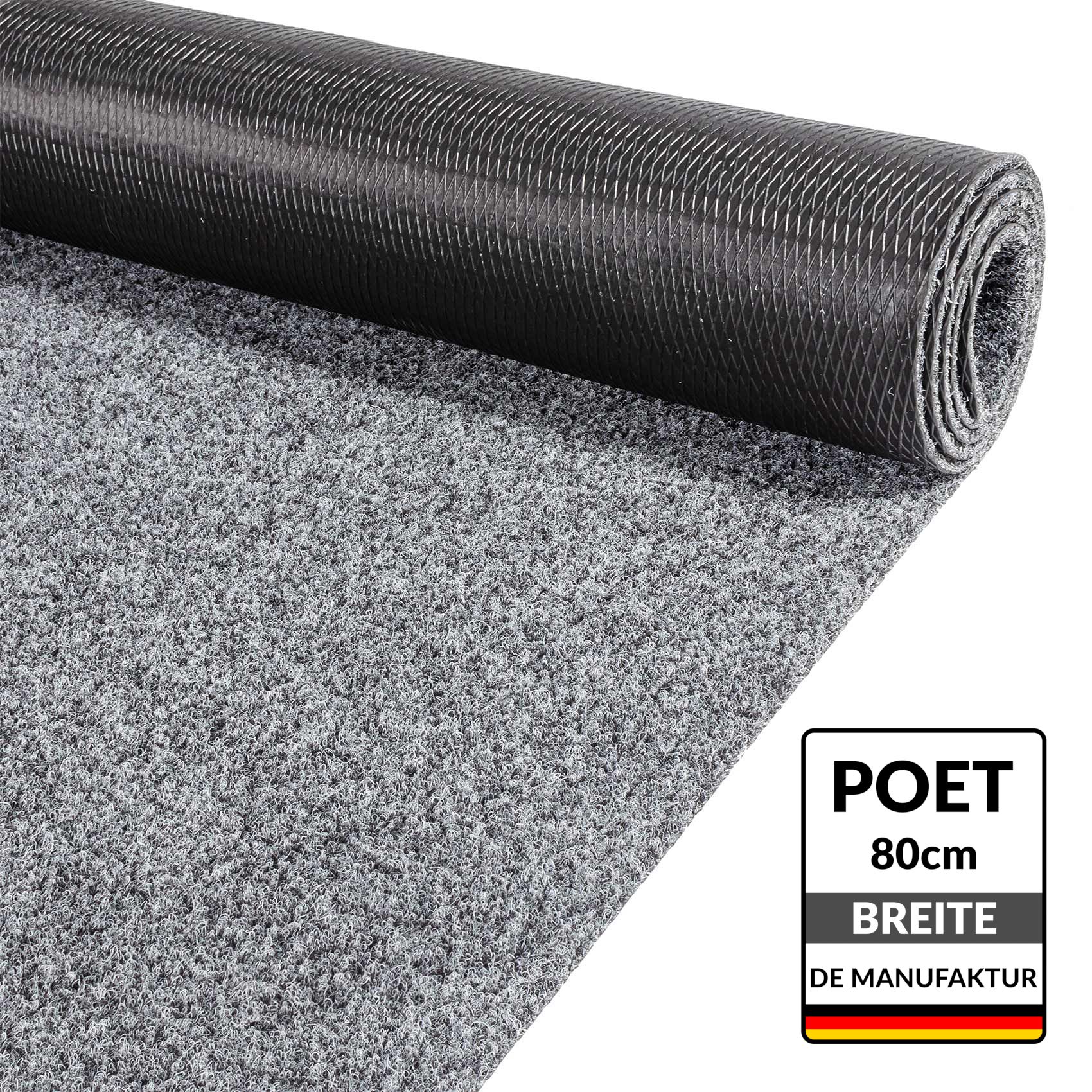POETGRAU_10 Schmutzfangteppich Sauberlaufmatte Flur Teppich Teppichläufer Läufer Flur POET Breite 80cm Grau