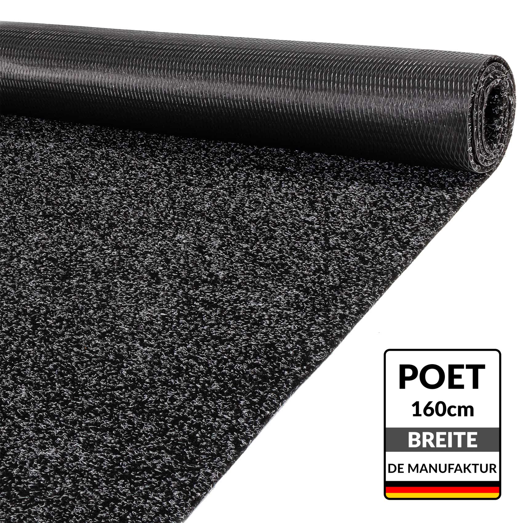 POETSCHW_10 Schmutzfangteppich Sauberlaufmatte Flur Teppich Teppichläufer Läufer Flur POET Breite 160cm Schwarz