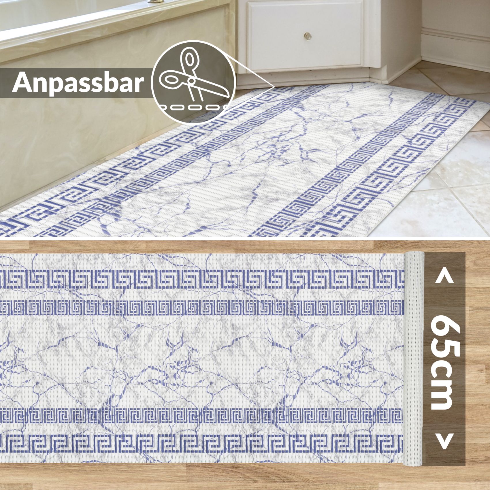 DM038AE_20 Weichschaummatte Bad Weichschaum Badematte Breite 65cm Marmor Blau