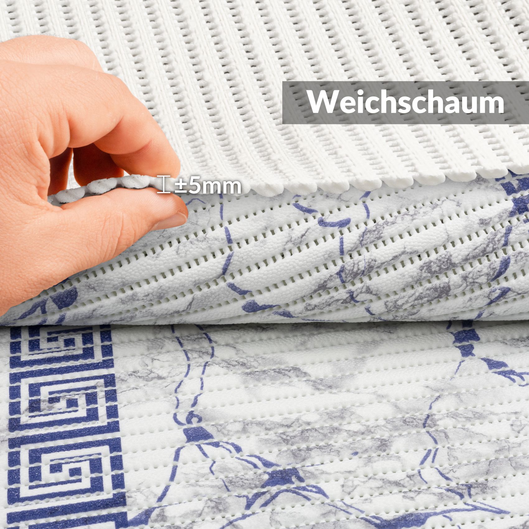 DM038AE_50 Weichschaummatte Bad Weichschaum Badematte Breite 65cm Marmor Blau