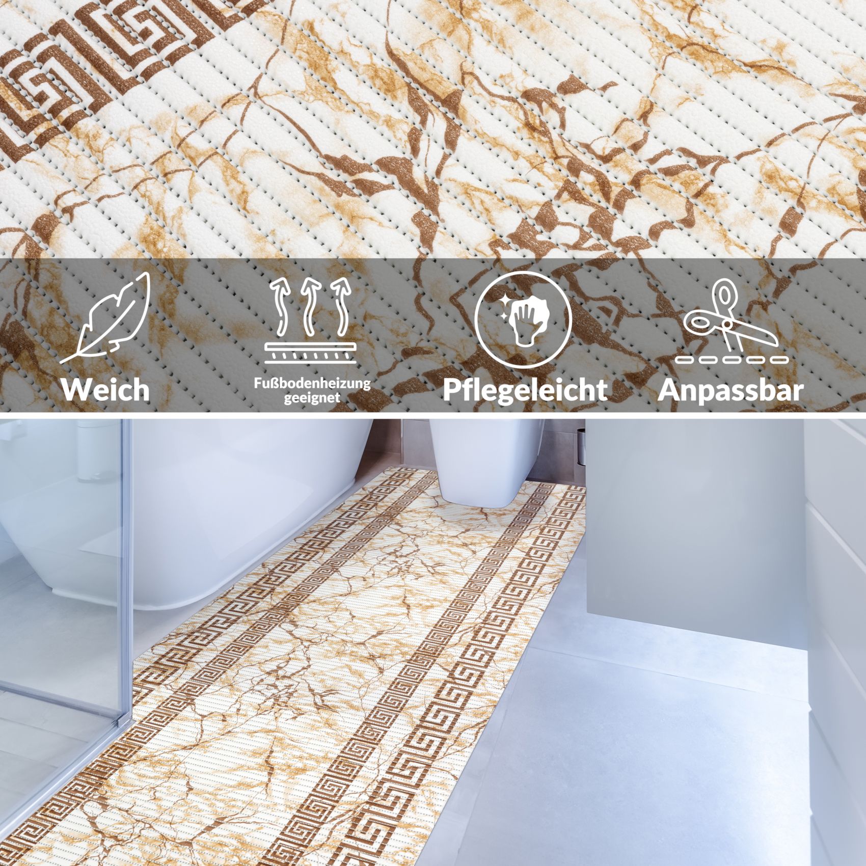 Weichschaummatte Bad Weichschaum Badematte Breite 65cm Marmor Beige
