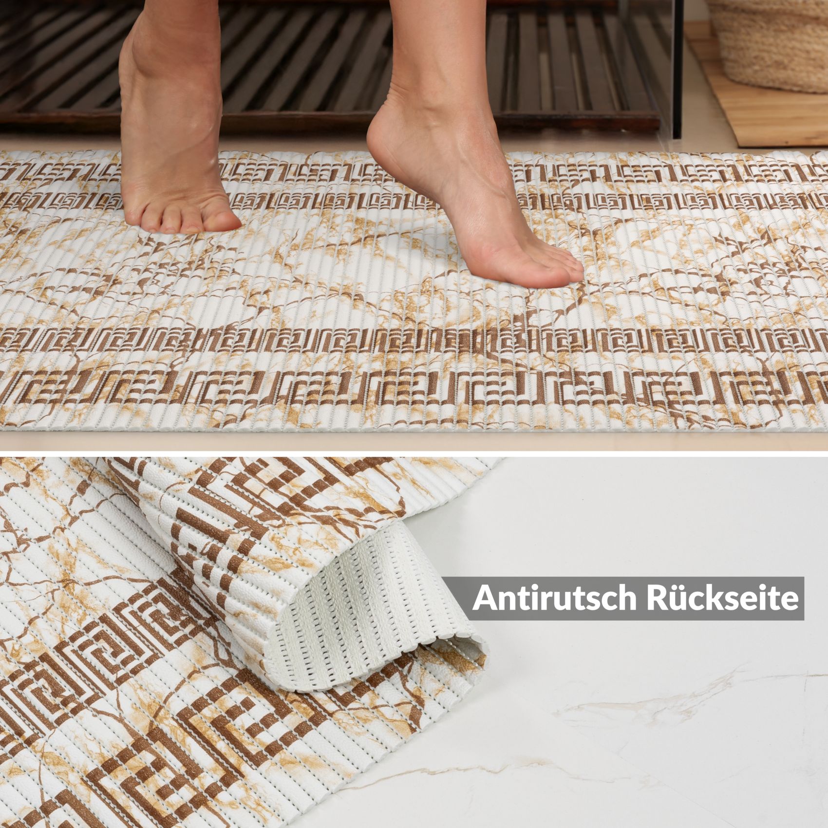 Weichschaummatte Bad Weichschaum Badematte Breite 65cm Marmor Beige