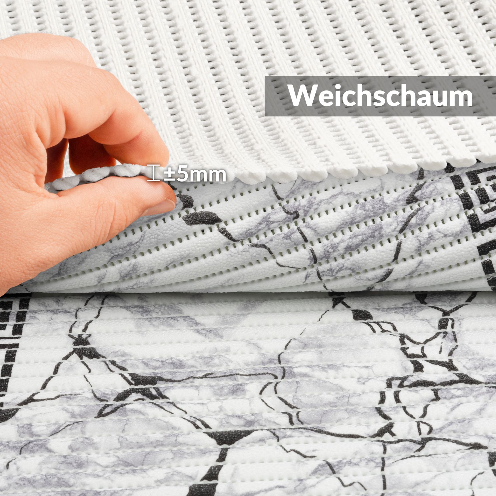 DM038DE_50 Weichschaummatte Bad Weichschaum Badematte Breite 65cm Marmor Schwarz