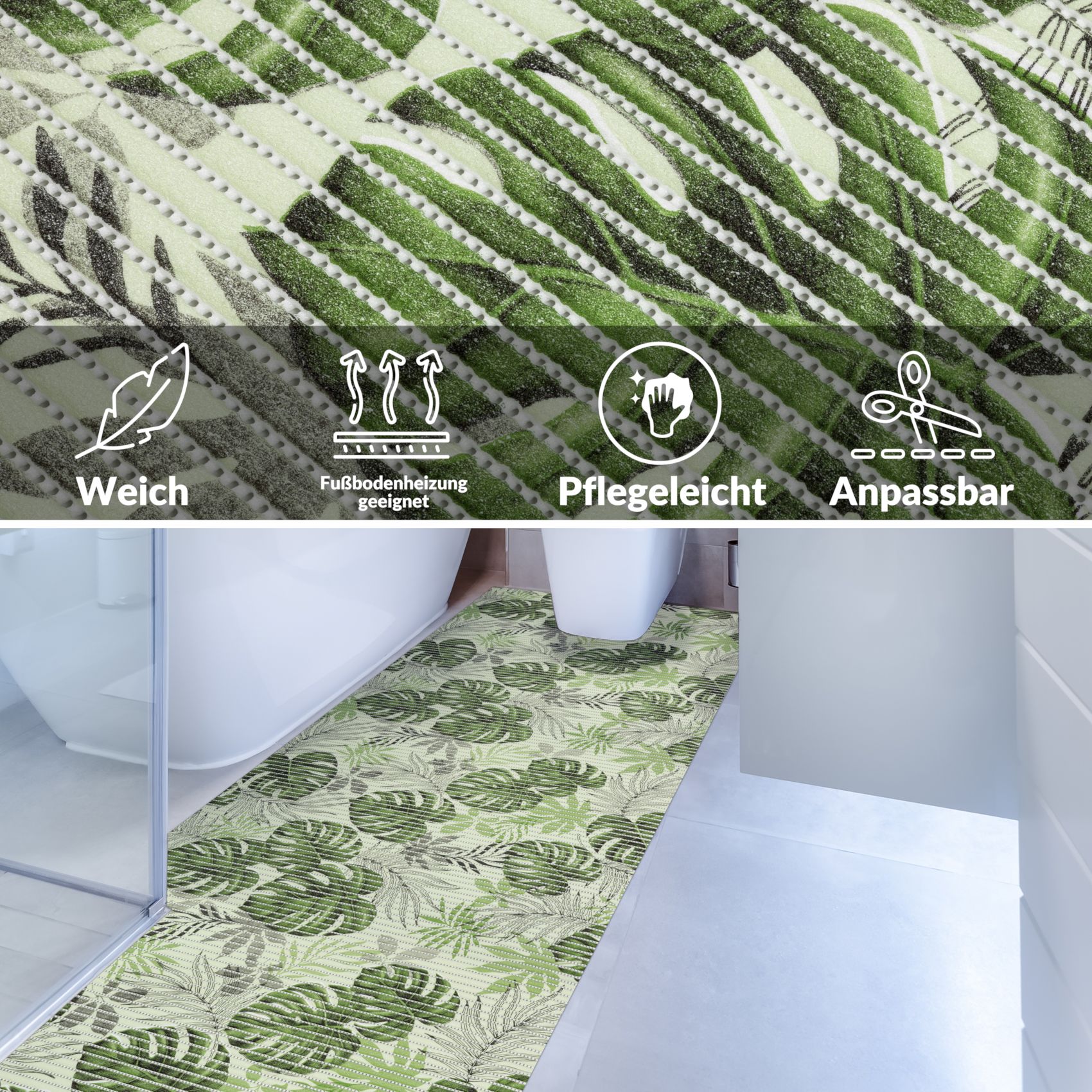 Weichschaummatte Bad Weichschaum Badematte Breite 65cm Palmenblat