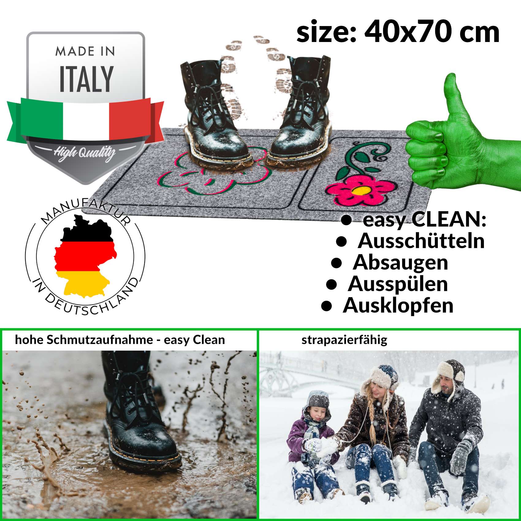 EF22133_30 Fußmatte Schmutzfangmatte Türvorleger rutschfest Blume 40x70cm