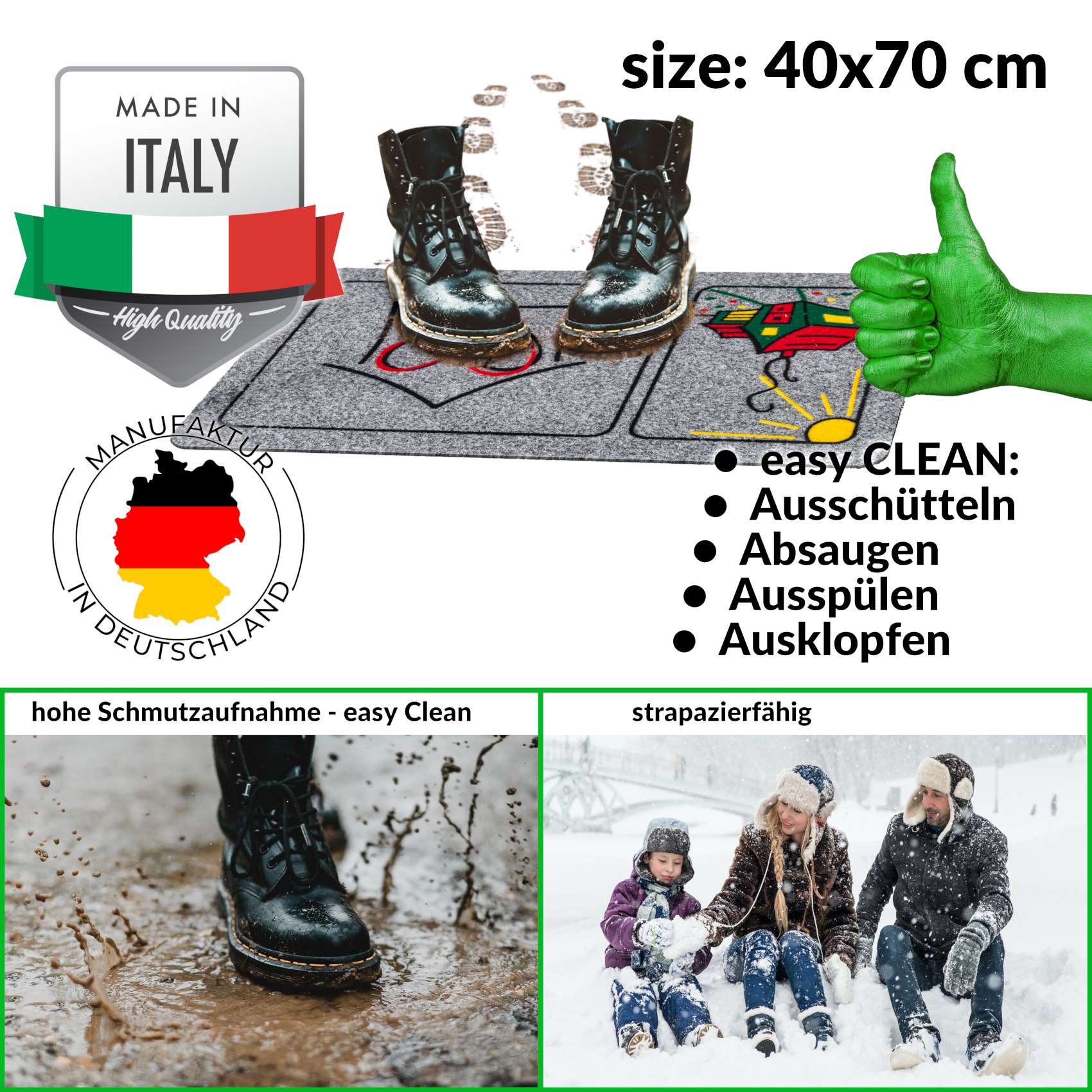 EF22132_30 Fußmatte Schmutzfangmatte Türvorleger rutschfest Home Herz 40x70cm