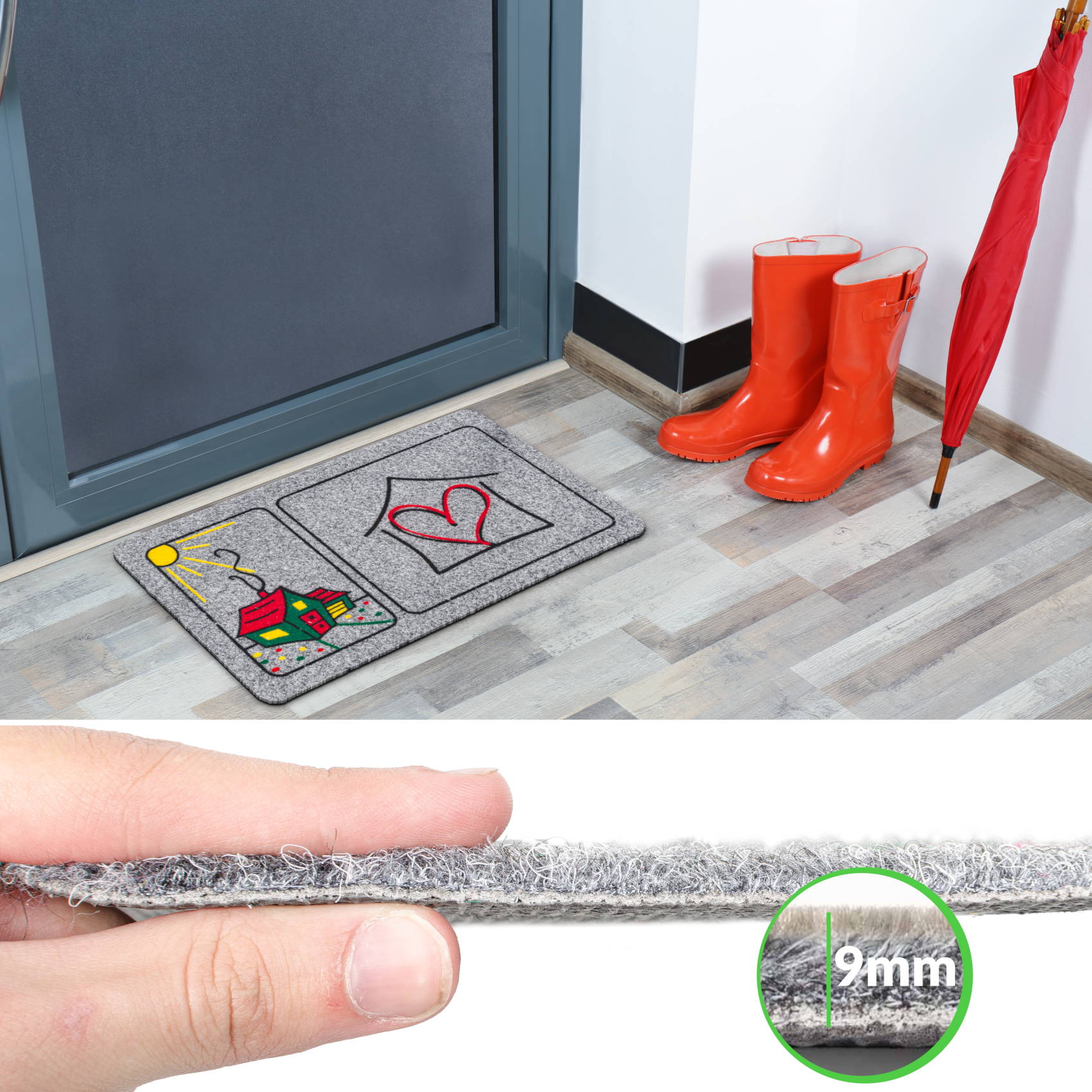 EF22132_40 Fußmatte Schmutzfangmatte Türvorleger rutschfest Home Herz 40x70cm