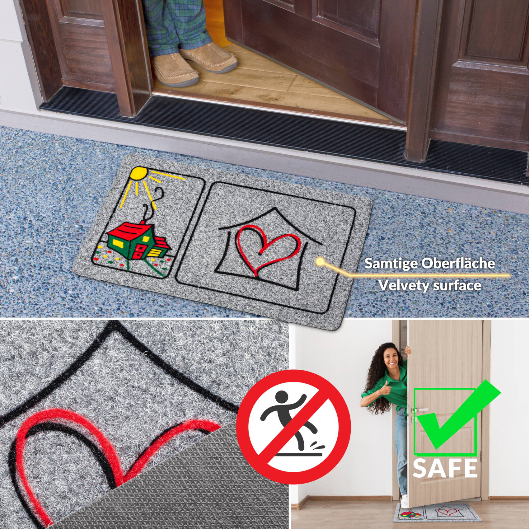 EF22132_60 Fußmatte Schmutzfangmatte Türvorleger rutschfest Home Herz 40x70cm