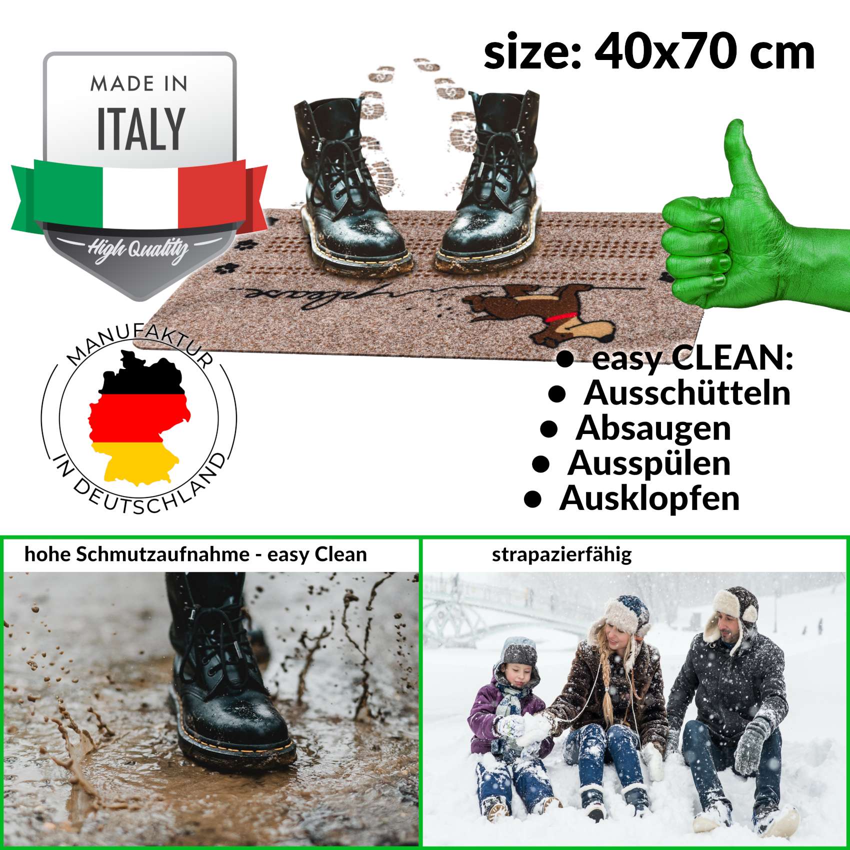 EF21222_30 Fußmatte Schmutzfangmatte Türvorleger rutschfest Hund 40x70cm