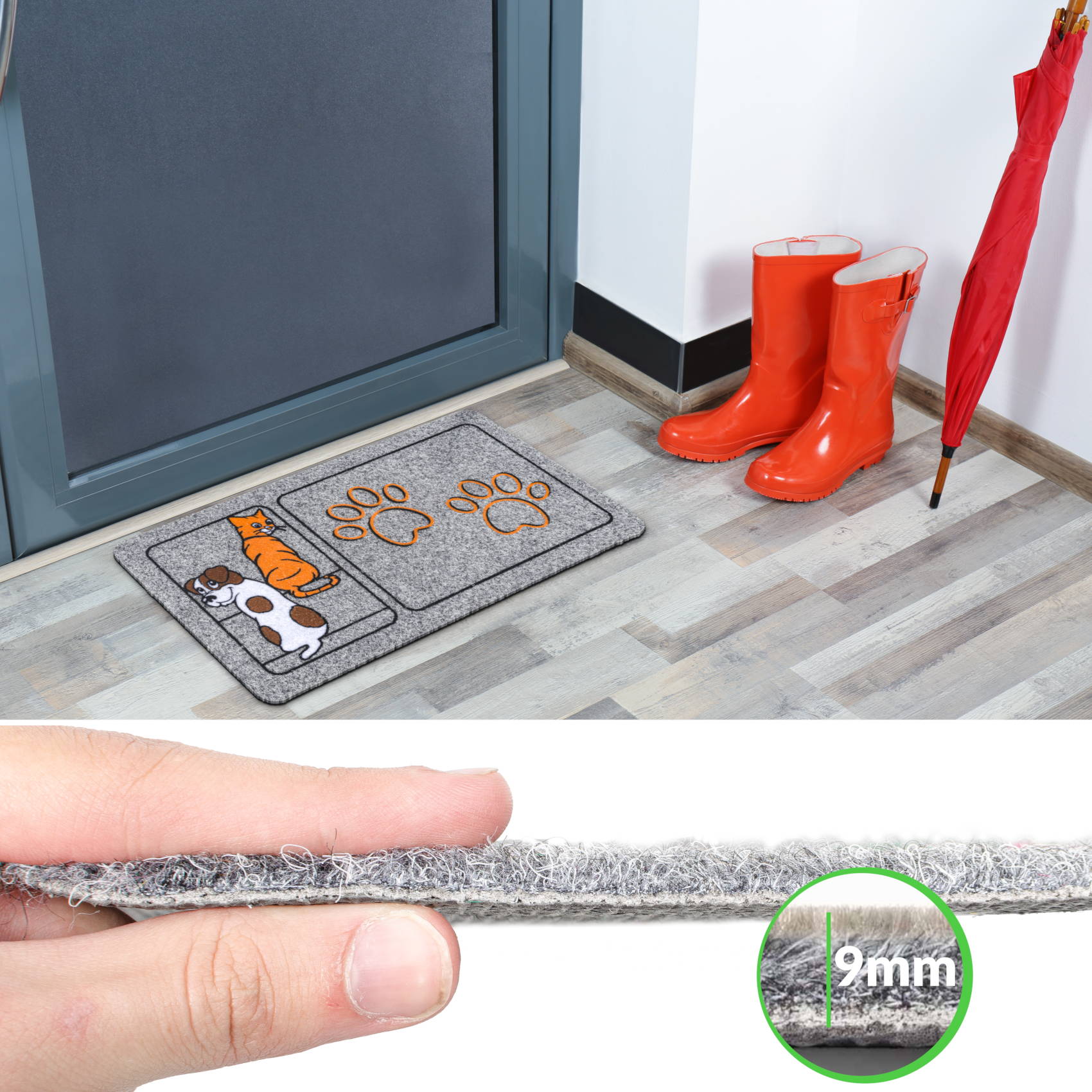 Fußmatte Schmutzfangmatte Türvorleger rutschfest Pfoten 40x70cm