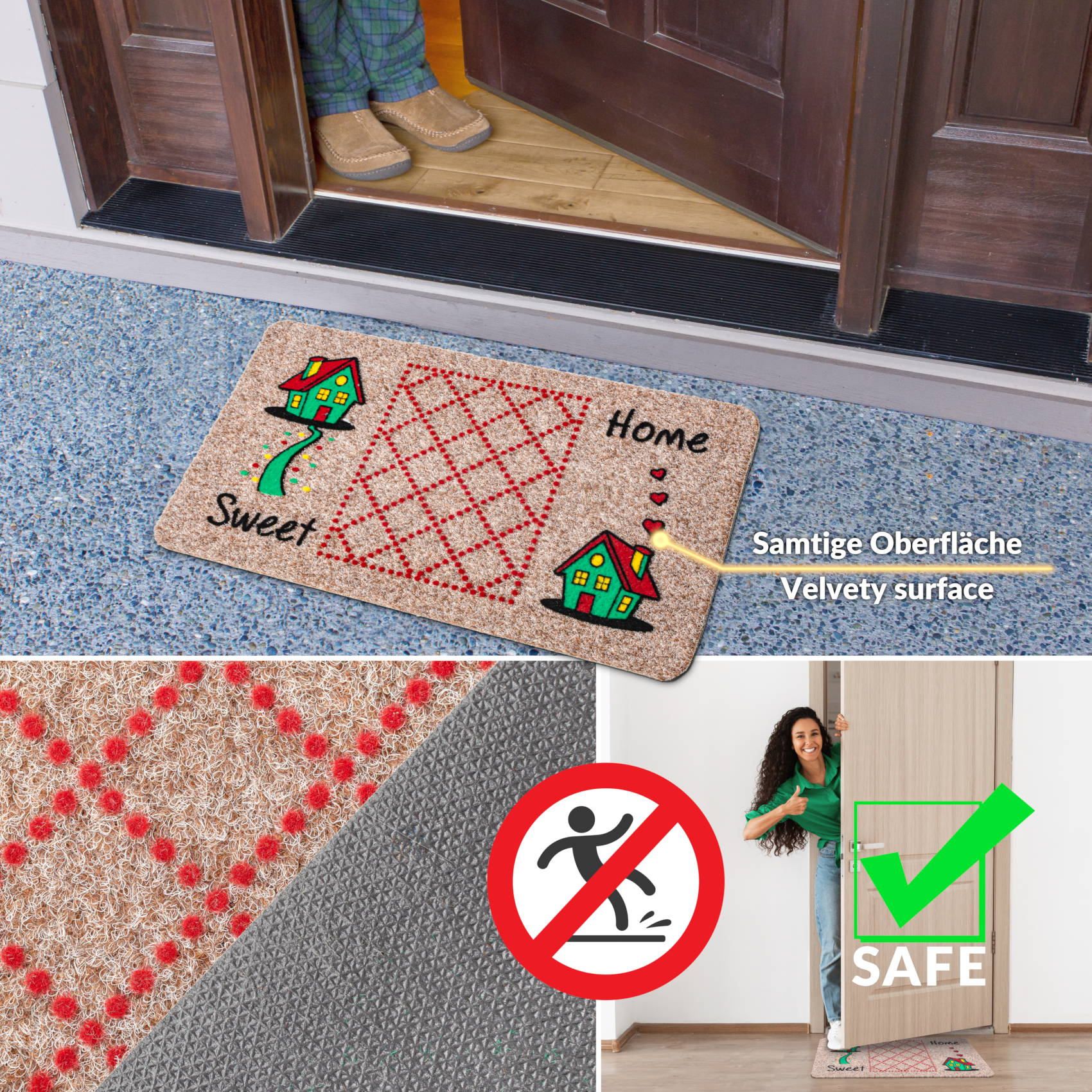 Fußmatte Schmutzfangmatte Türvorleger rutschfest Sweet Home 40x70cm