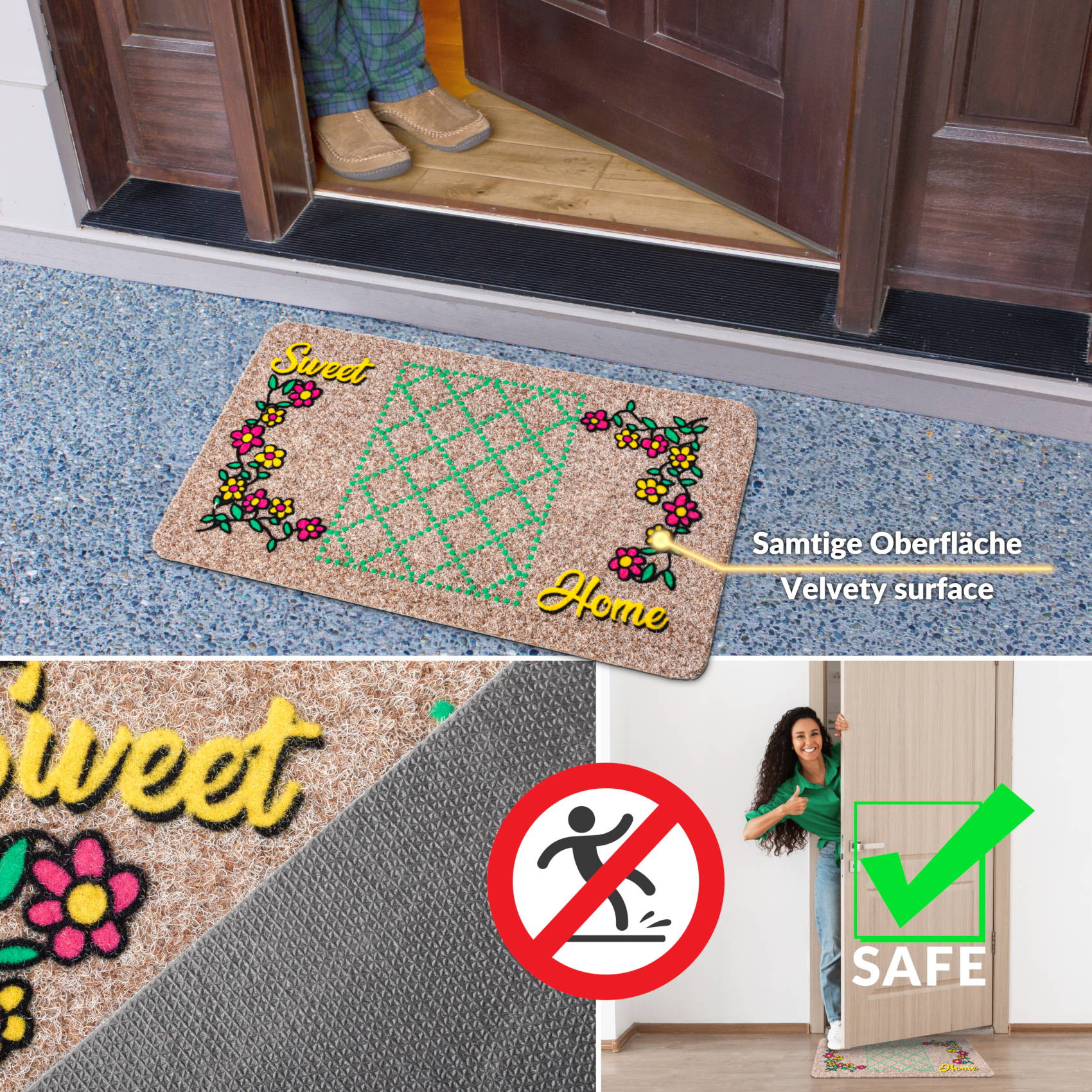 EF22214_60 Schmutzfangmatte Fußmatte Türvorleger rutschfest Sweet Home 40x70cm