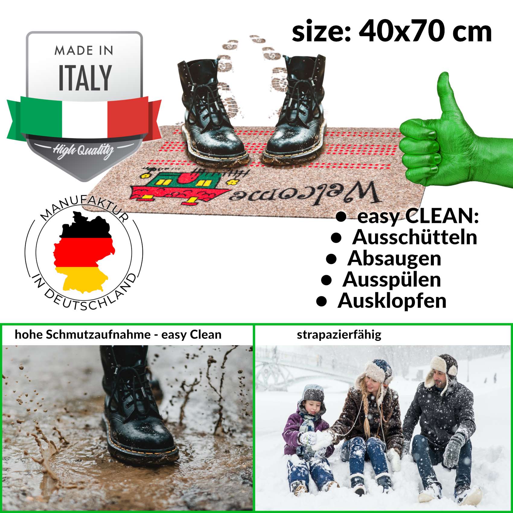 EF21936_30 Schmutzfangmatte Fußmatte Türvorleger rutschfest Welcome Home 40x70cm