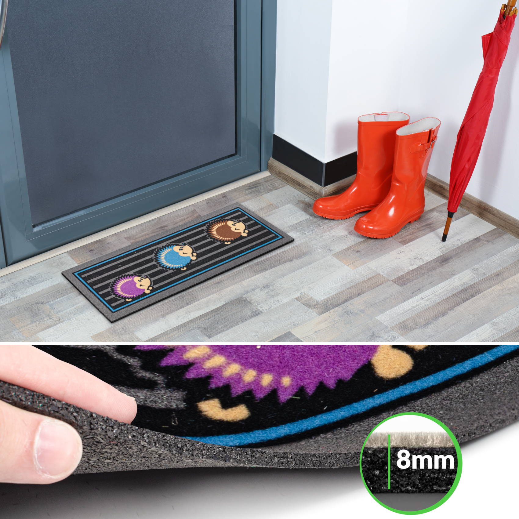 EF21534_40 Schmutzfangmatte Fußmatte Türvorleger rutschfest Igel 25x68cm