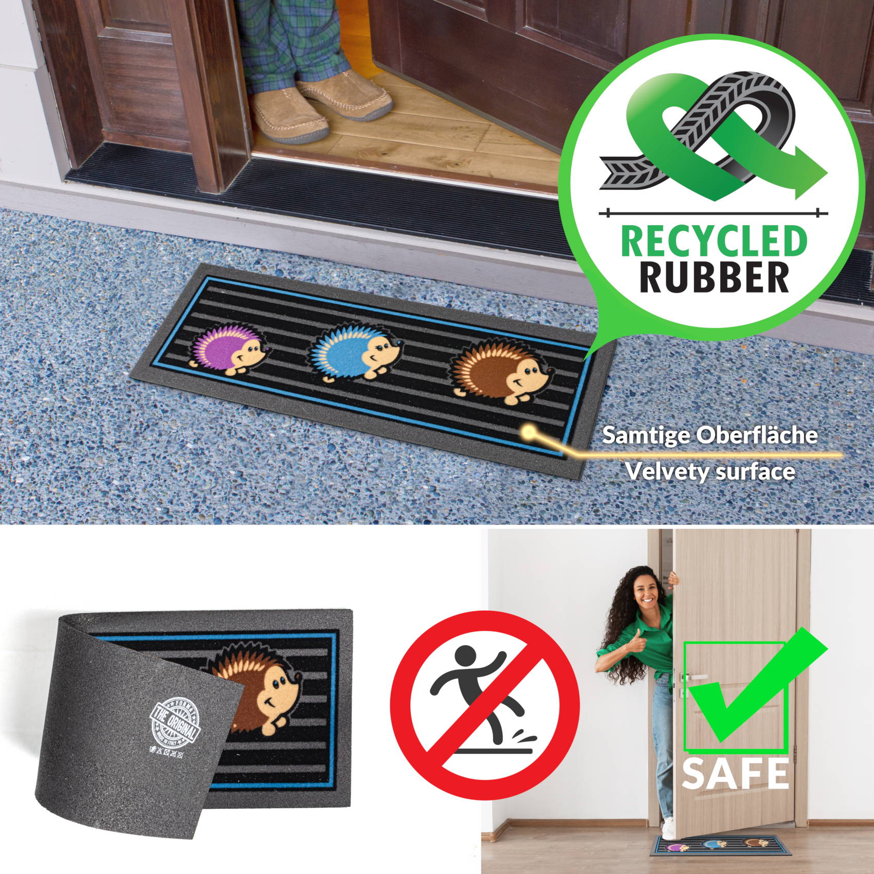 EF21534_60 Schmutzfangmatte Fußmatte Türvorleger rutschfest Igel 25x68cm