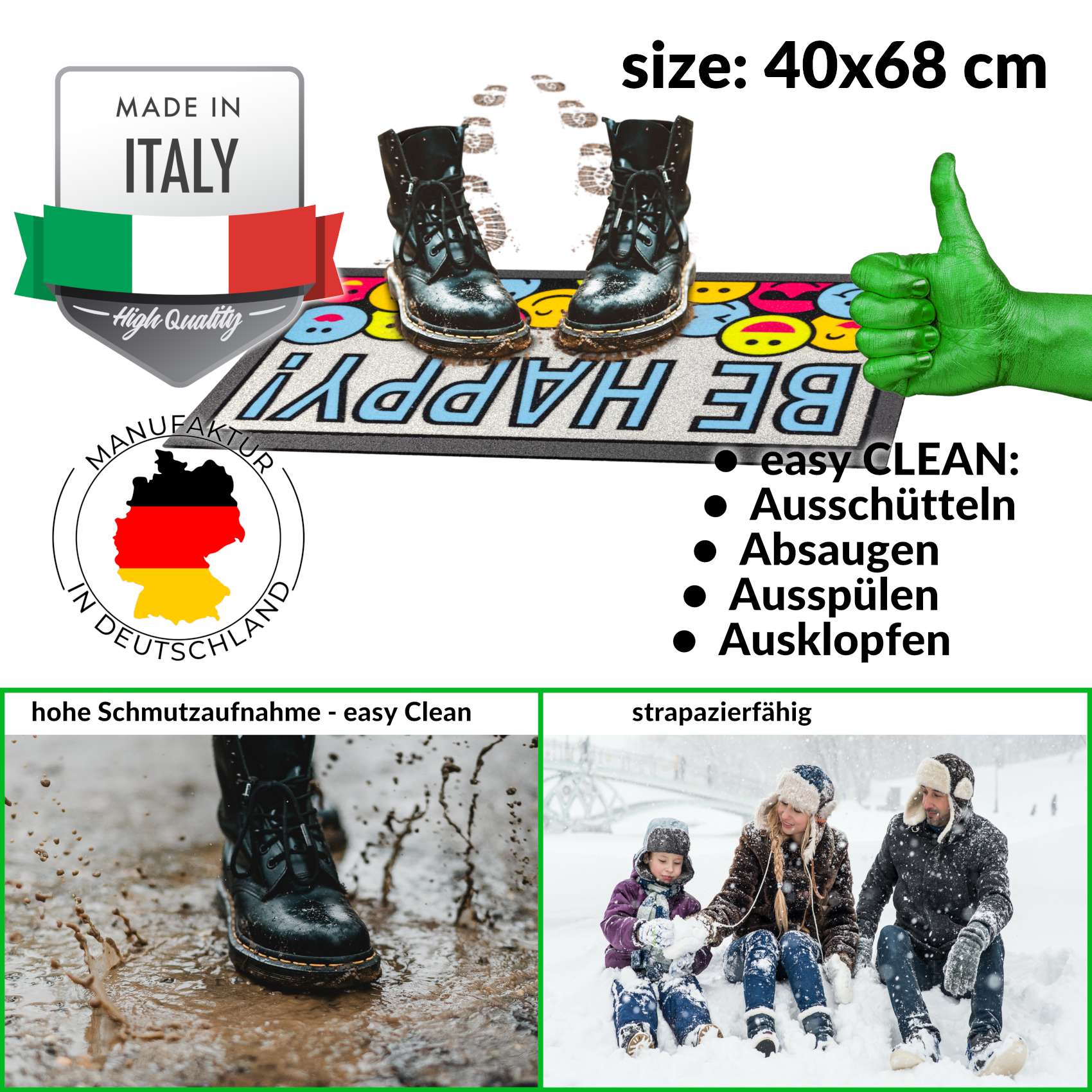 Schmutzfangmatte Fußmatte Türvorleger rutschfest Be Happy! – Glitzer 40x68cm