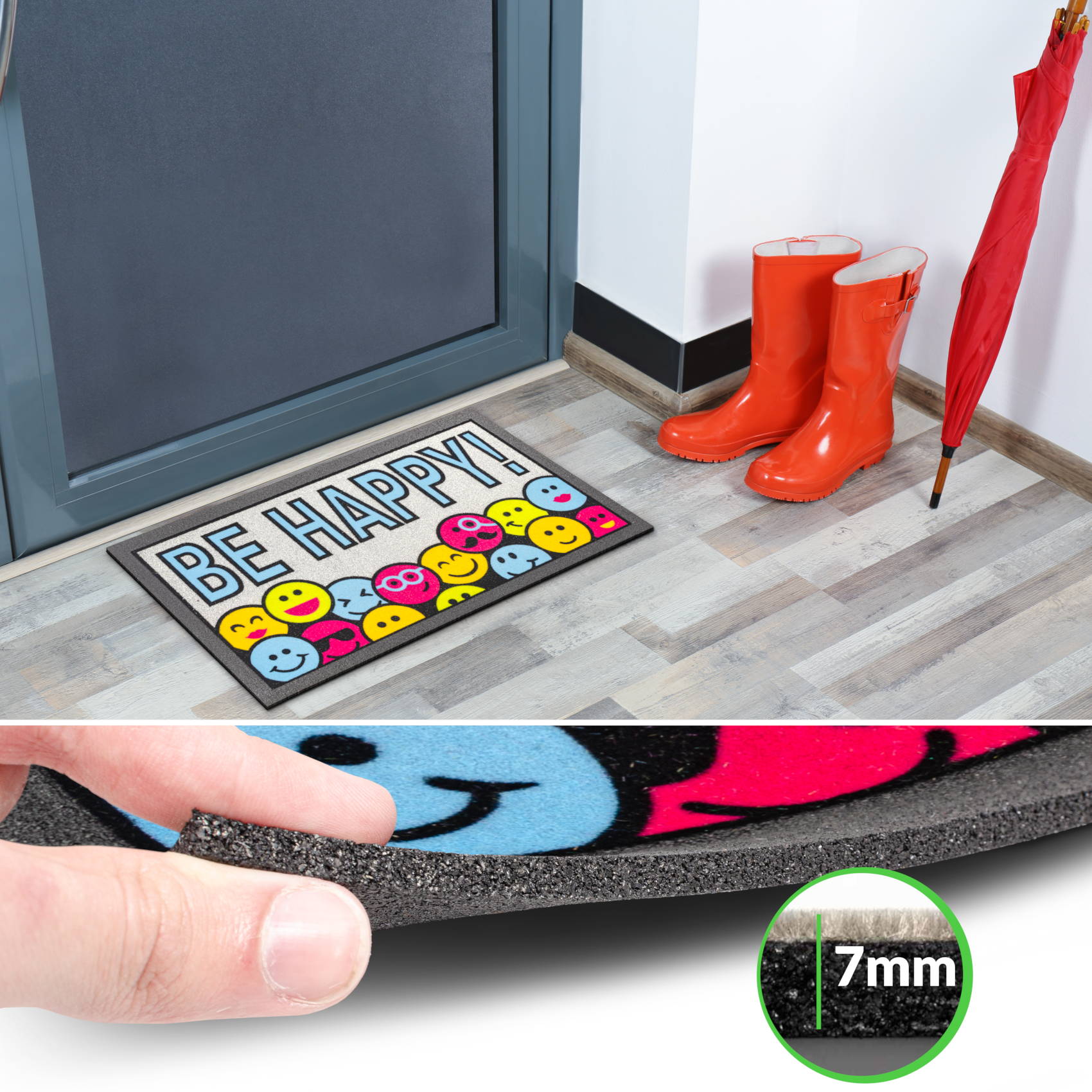Schmutzfangmatte Fußmatte Türvorleger rutschfest Be Happy! – Glitzer 40x68cm