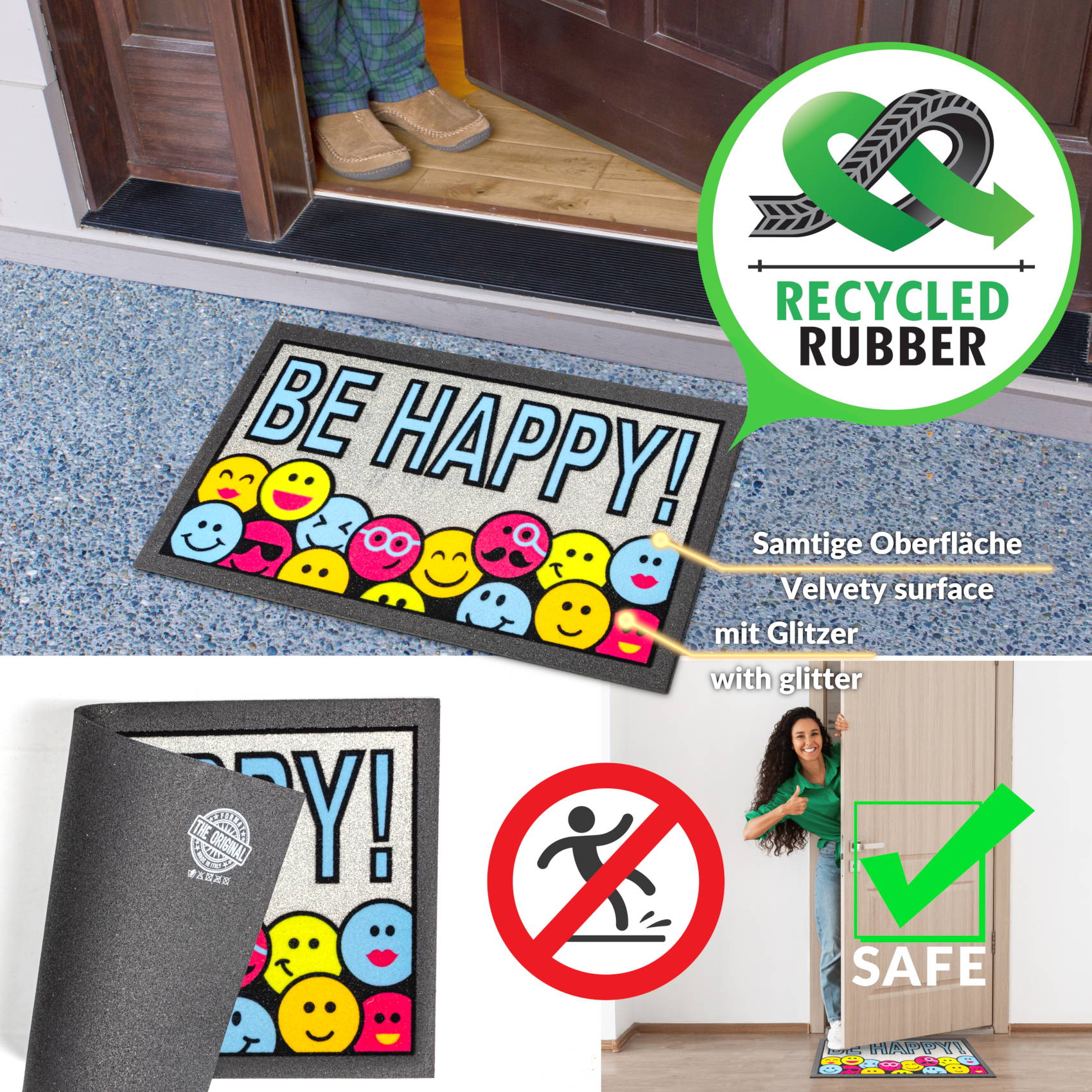 Schmutzfangmatte Fußmatte Türvorleger rutschfest Be Happy! – Glitzer 40x68cm