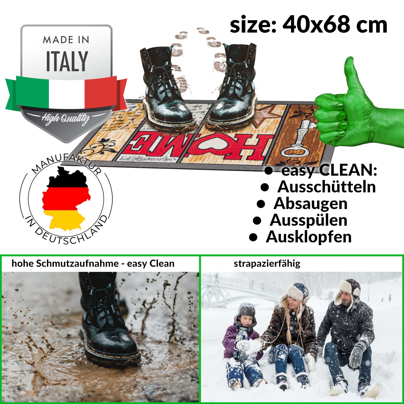 EF21806_30 Schmutzfangmatte Fußmatte Türvorleger rutschfest Home Shabby 40x68cm