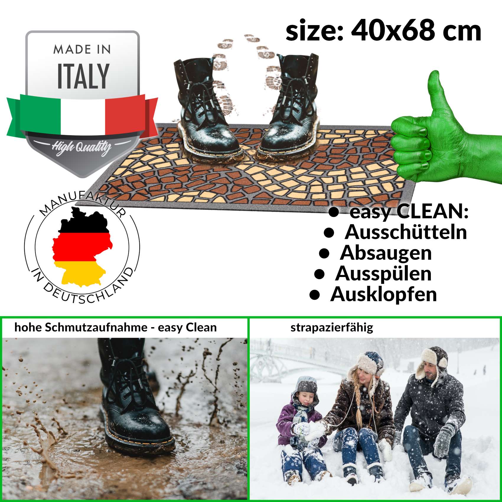 EF20712_30 Schmutzfangmatte Fußmatte Türvorleger rutschfest Mosaik Braun 40x68cm