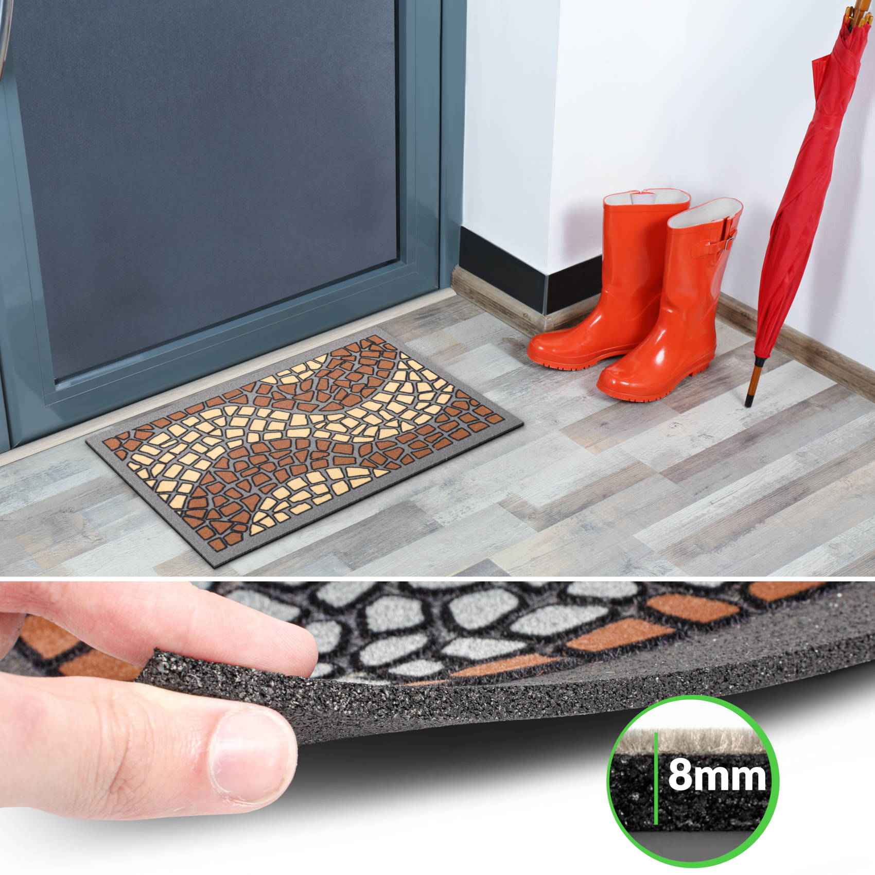 EF20712_40 Schmutzfangmatte Fußmatte Türvorleger rutschfest Mosaik Braun 40x68cm