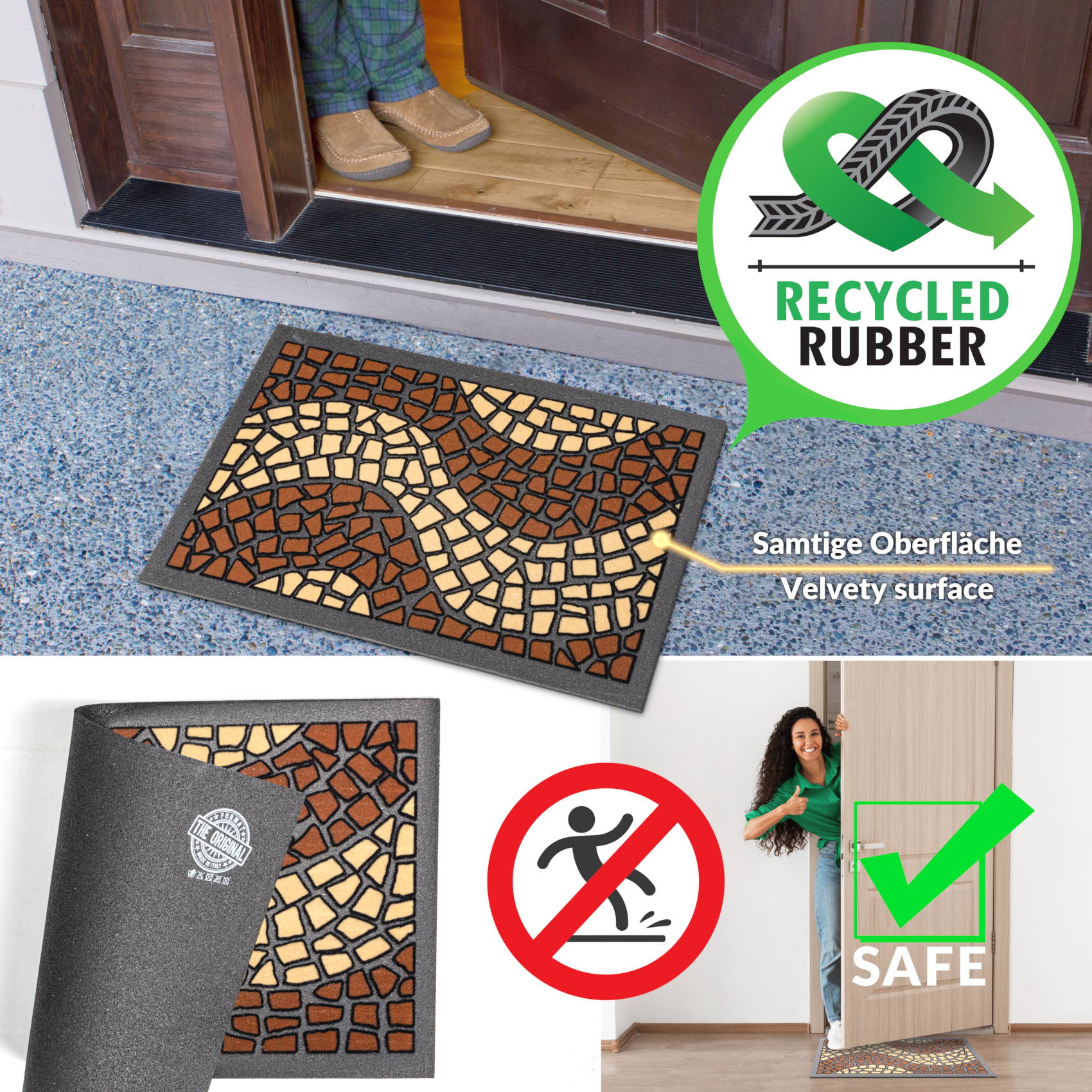 EF20712_60 Schmutzfangmatte Fußmatte Türvorleger rutschfest Mosaik Braun 40x68cm