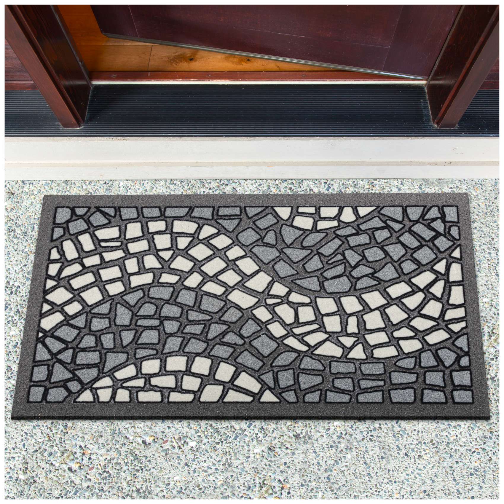 Schmutzfangmatte Fußmatte Türvorleger rutschfest Mosaik Grau 40x68cm