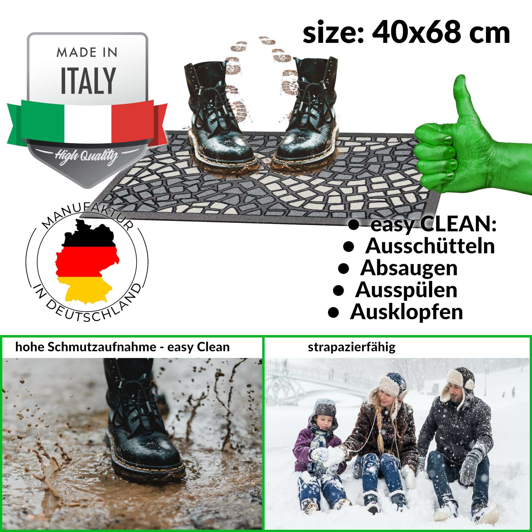 EF20711_30 Schmutzfangmatte Fußmatte Türvorleger rutschfest Mosaik Grau 40x68cm