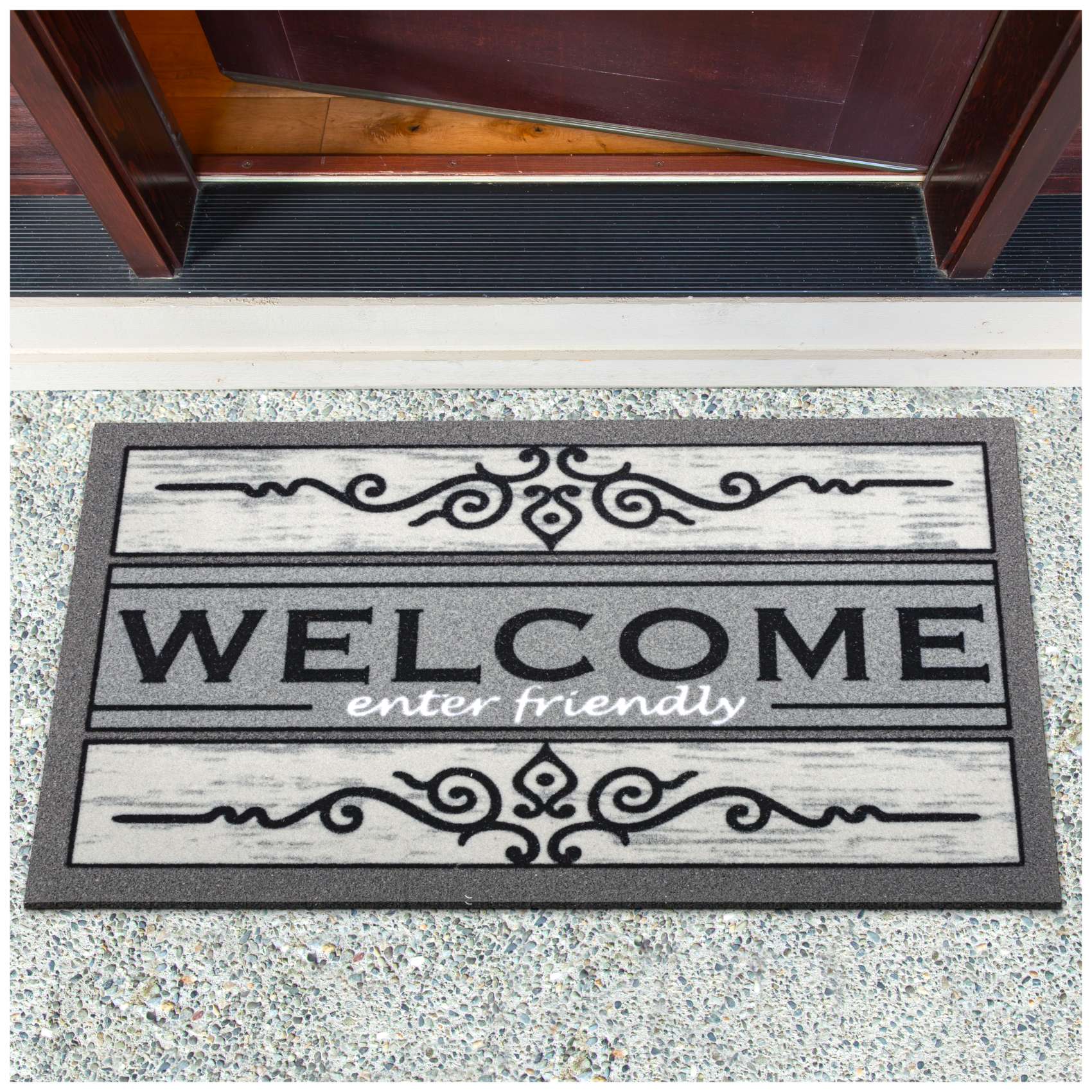 Schmutzfangmatte Fußmatte Türvorleger rutschfest Welcome Friendly Grau 40x68cm