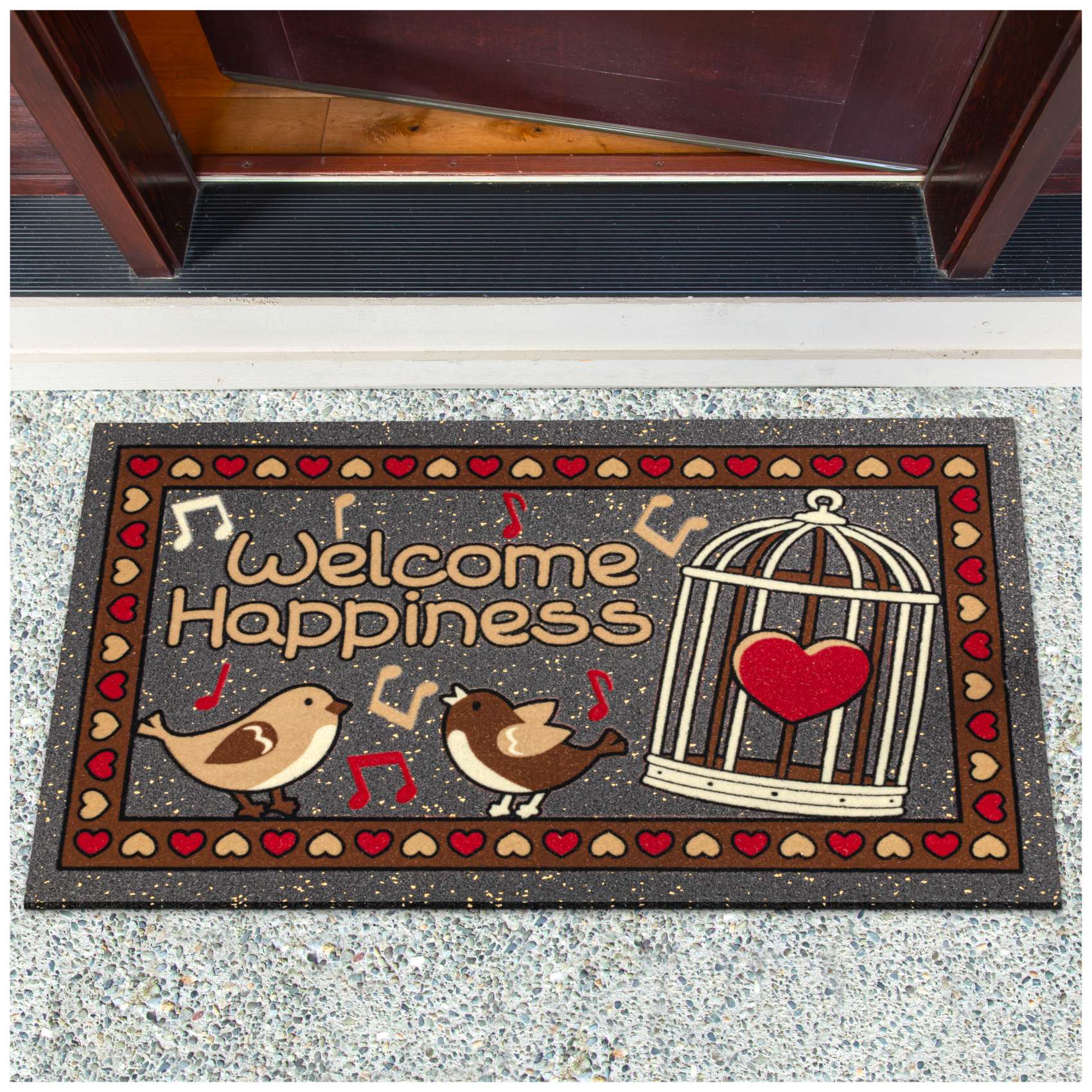 Schmutzfangmatte Fußmatte Türvorleger rutschfest Welcome Happiness 40x68cm