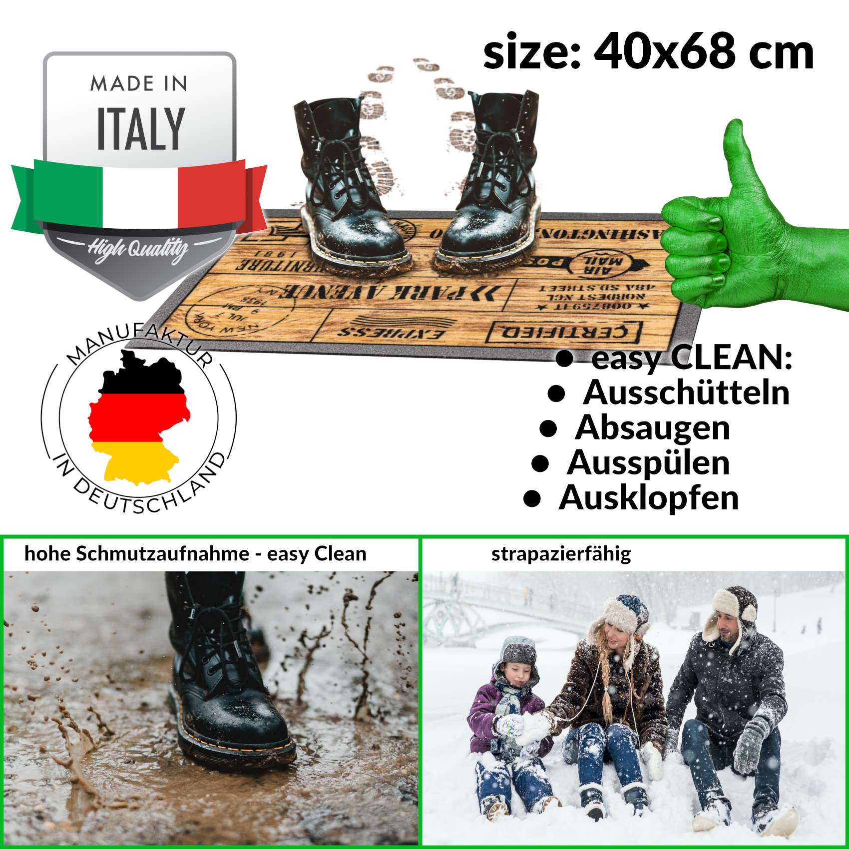 Schmutzfangmatte Fußmatte Türvorleger rutschfest Wood Industry 40x68cm