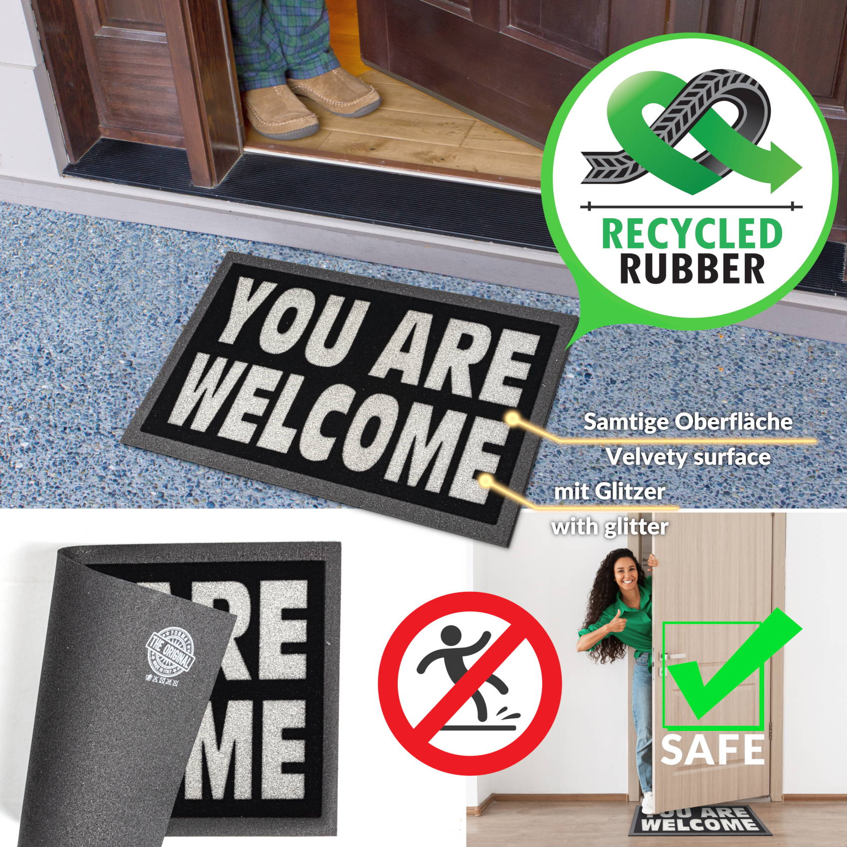 Schmutzfangmatte Fußmatte Türvorleger rutschfest You are Welcome – Glitzer 40x68cm