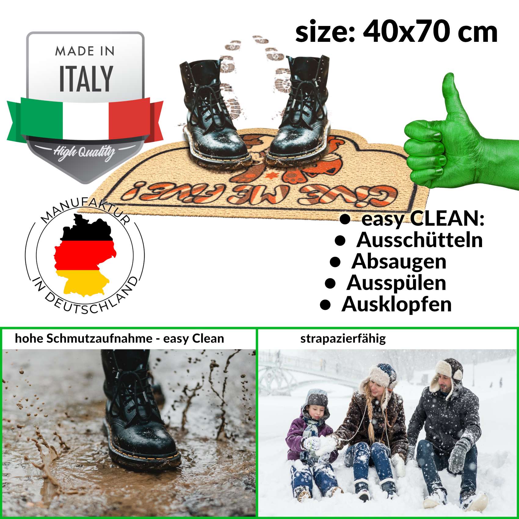 Fußmatte Schmutzfangmatte Türvorleger rutschfest Give me Five! 40x70cm