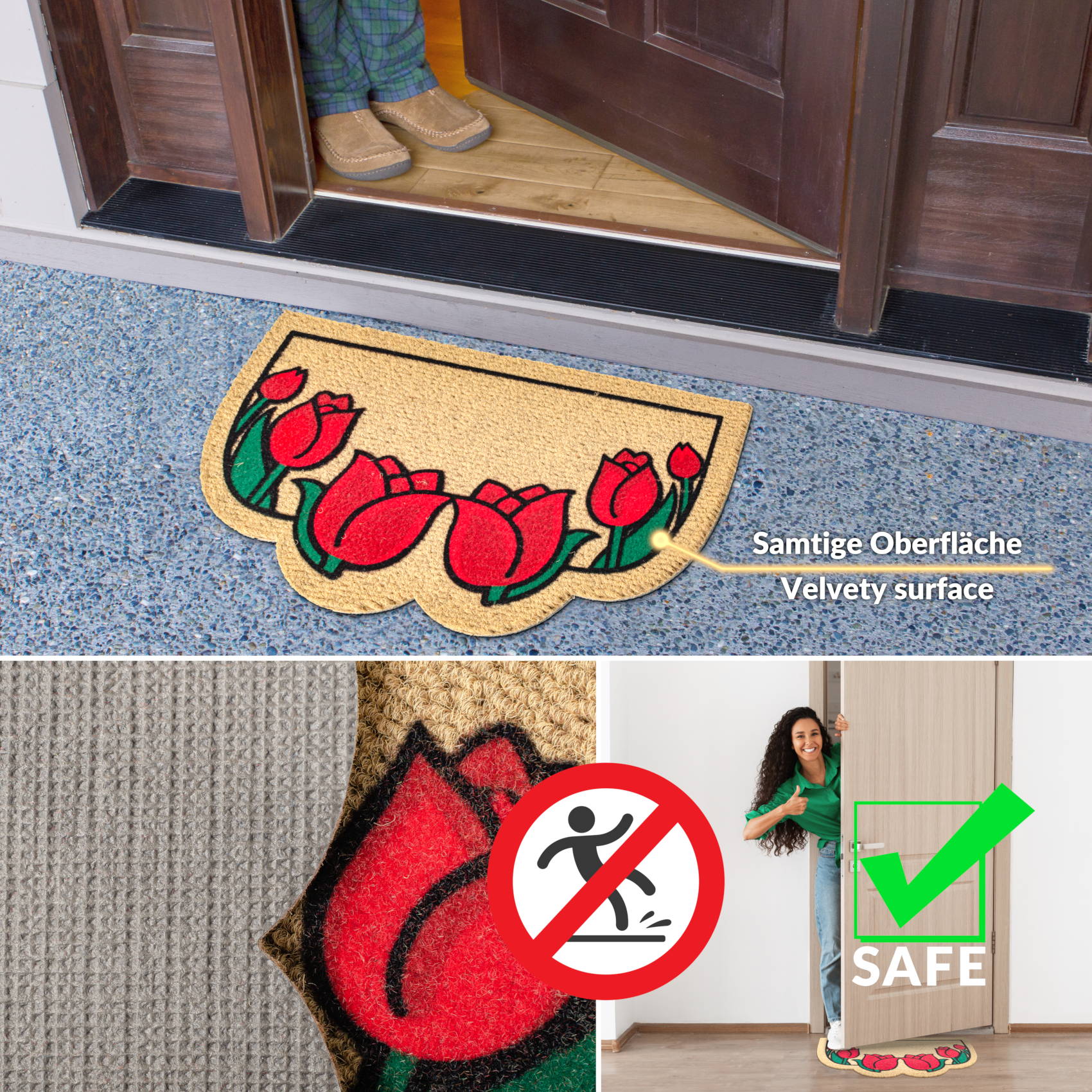 Fußmatte Schmutzfangmatte Türvorleger rutschfest Tulpen 40x70cm