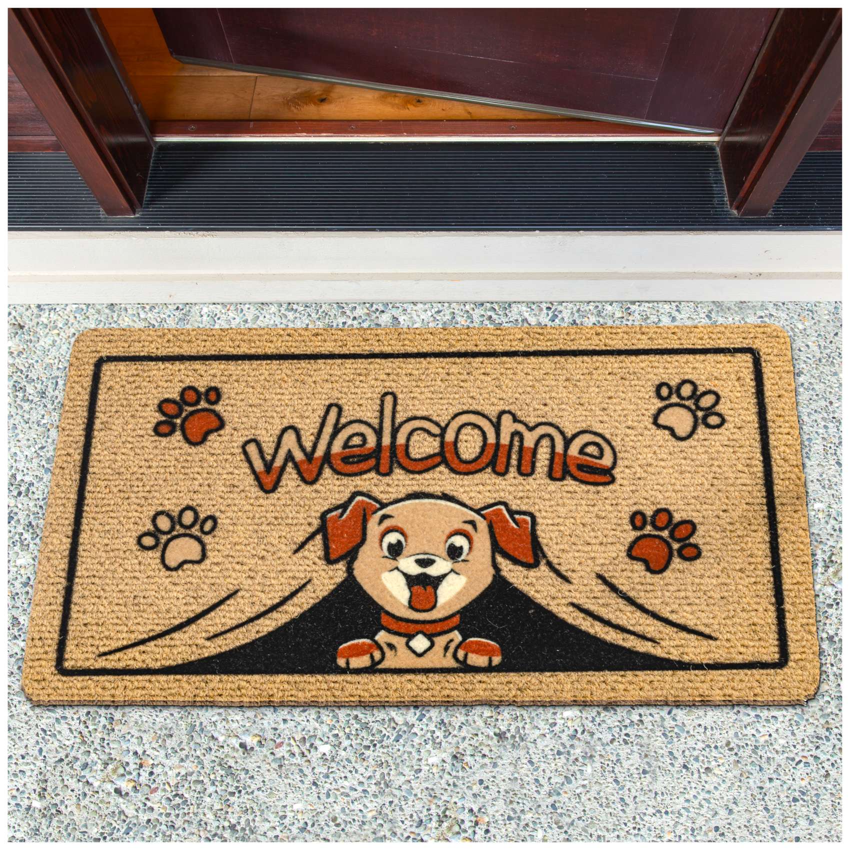 Fußmatte Schmutzfangmatte Türvorleger rutschfest Welcome – Hund Pfoten 40x70cm