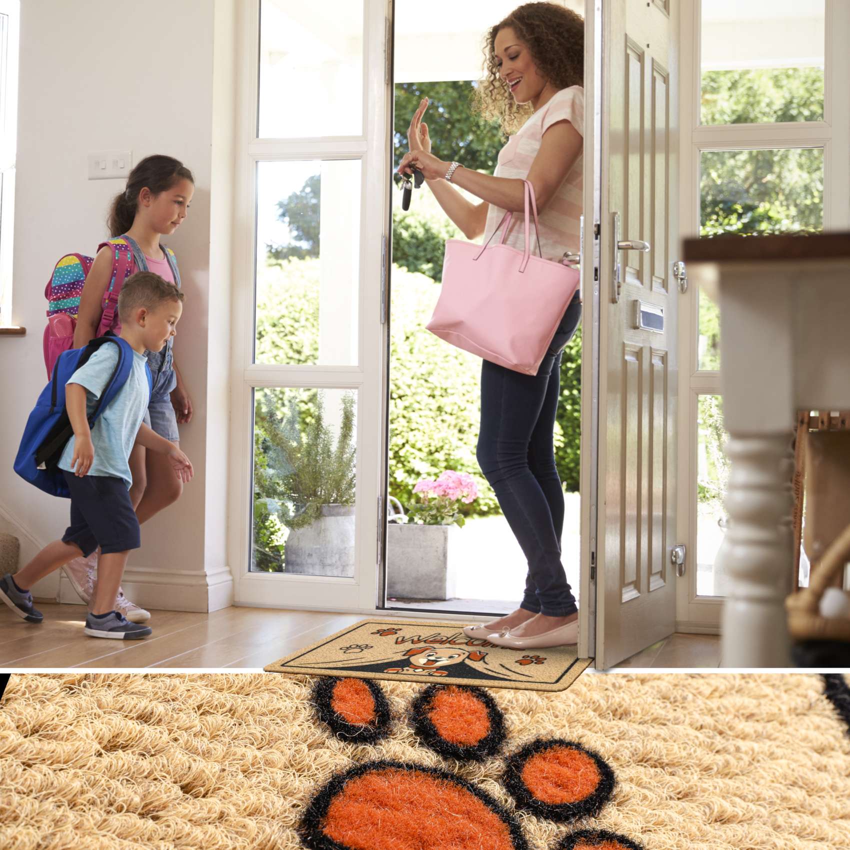 Fußmatte Schmutzfangmatte Türvorleger rutschfest Welcome – Hund Pfoten 40x70cm