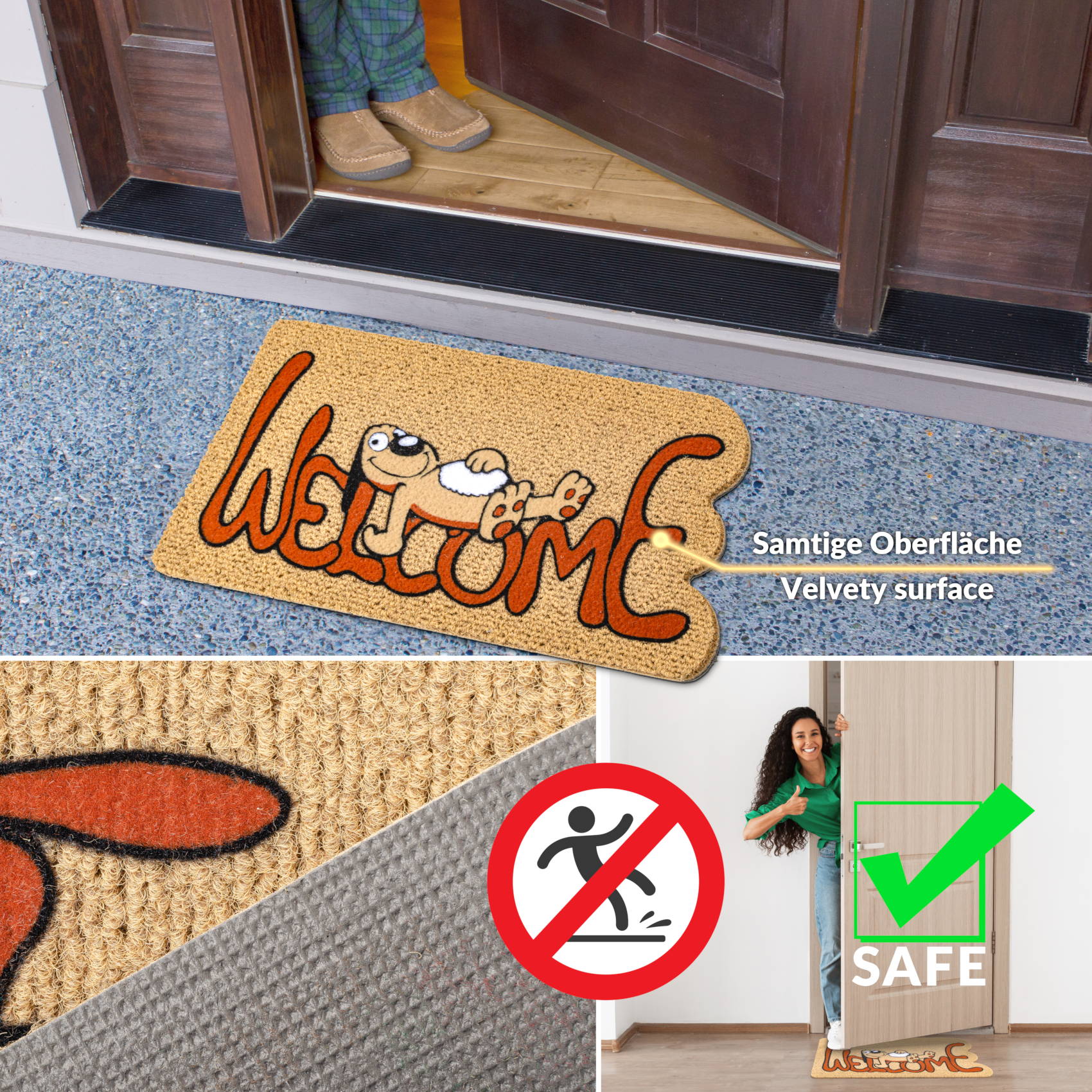 EF20733_60 Schmutzfangmatte Fußmatte Türvorleger rutschfest Welcome – Hund 40x70cm