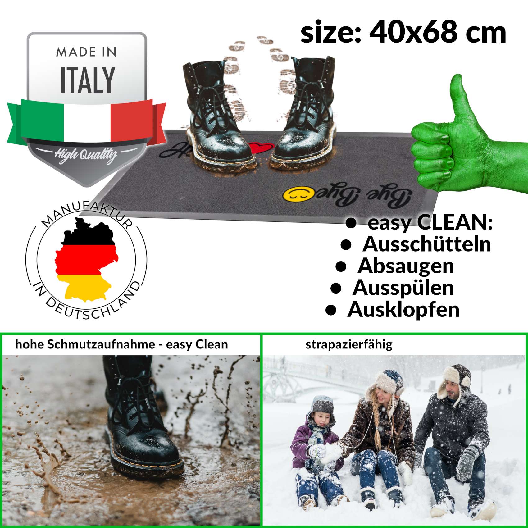 EF22052_30 Fußmatte Schmutzfangmatte Türvorleger rutschfest Hello Bye Bye 40x70cm