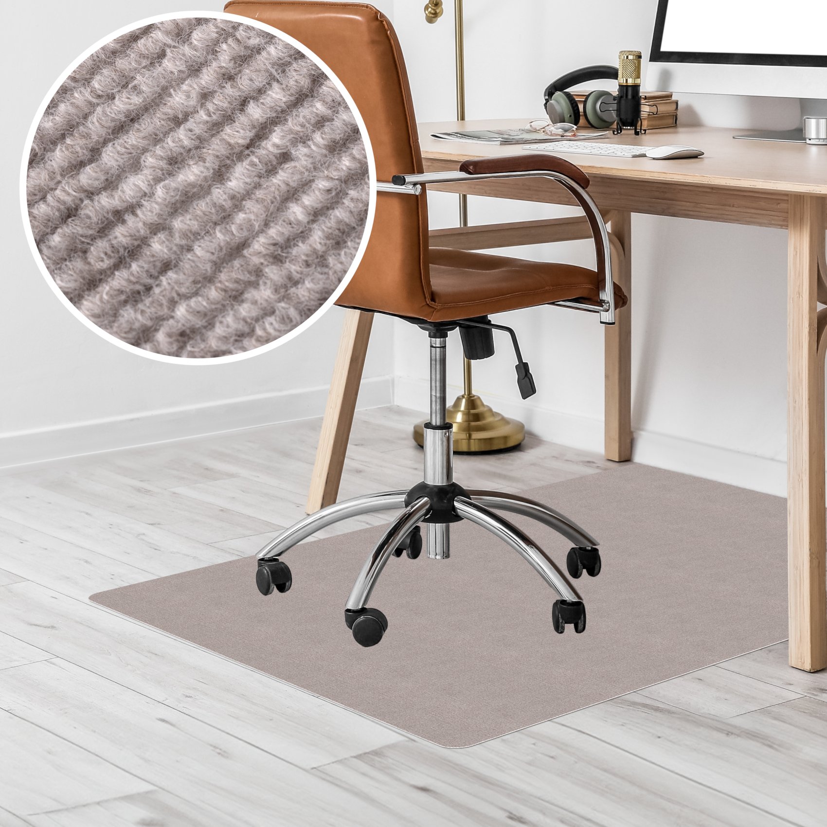 Bodenschutzmatte Bürostuhlunterlage Schreibtischstuhl Unterlage Teppich selbsthaftend NEMESIS Beige