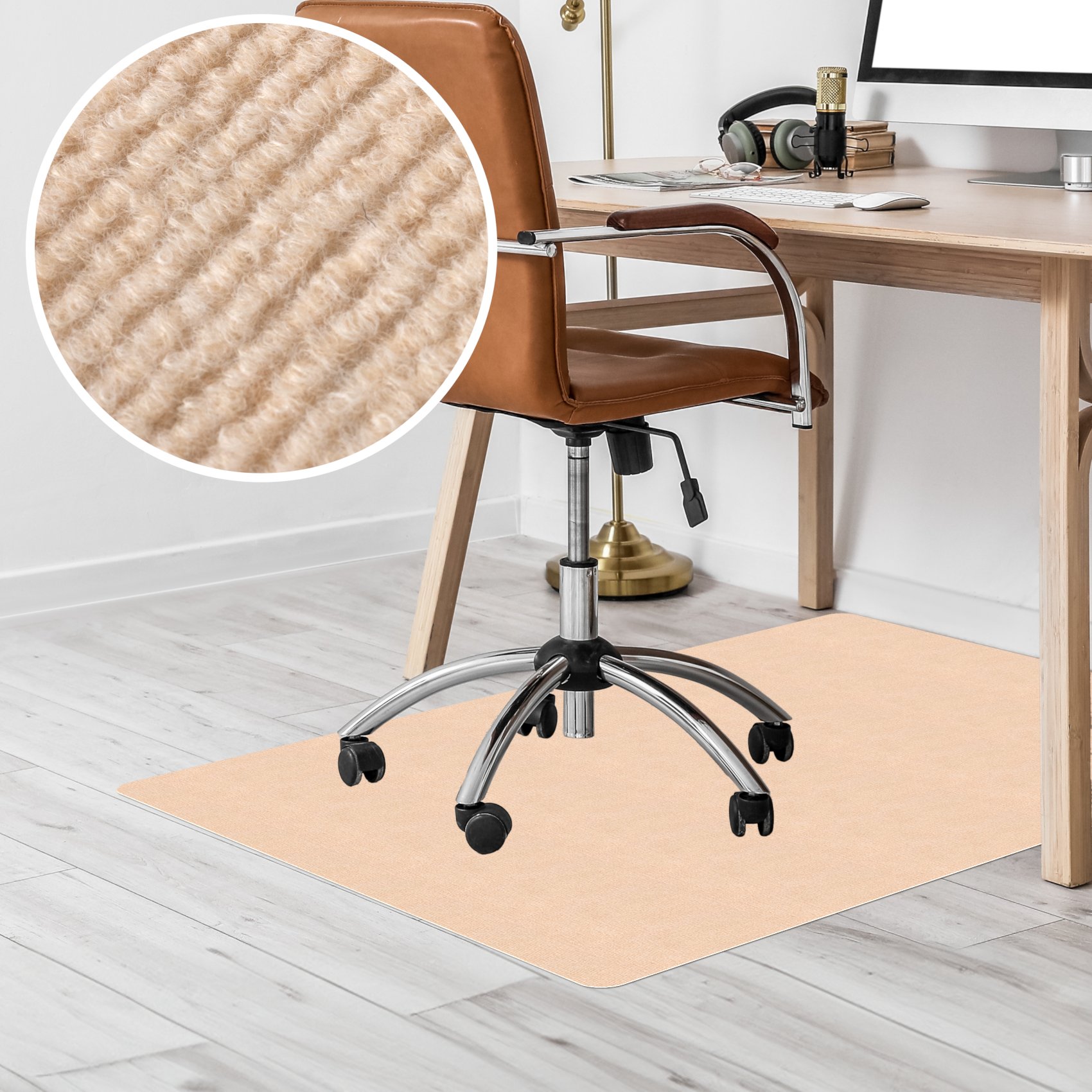 Bodenschutzmatte Bürostuhlunterlage Schreibtischstuhl Unterlage Teppich selbsthaftend NEMESIS Creme