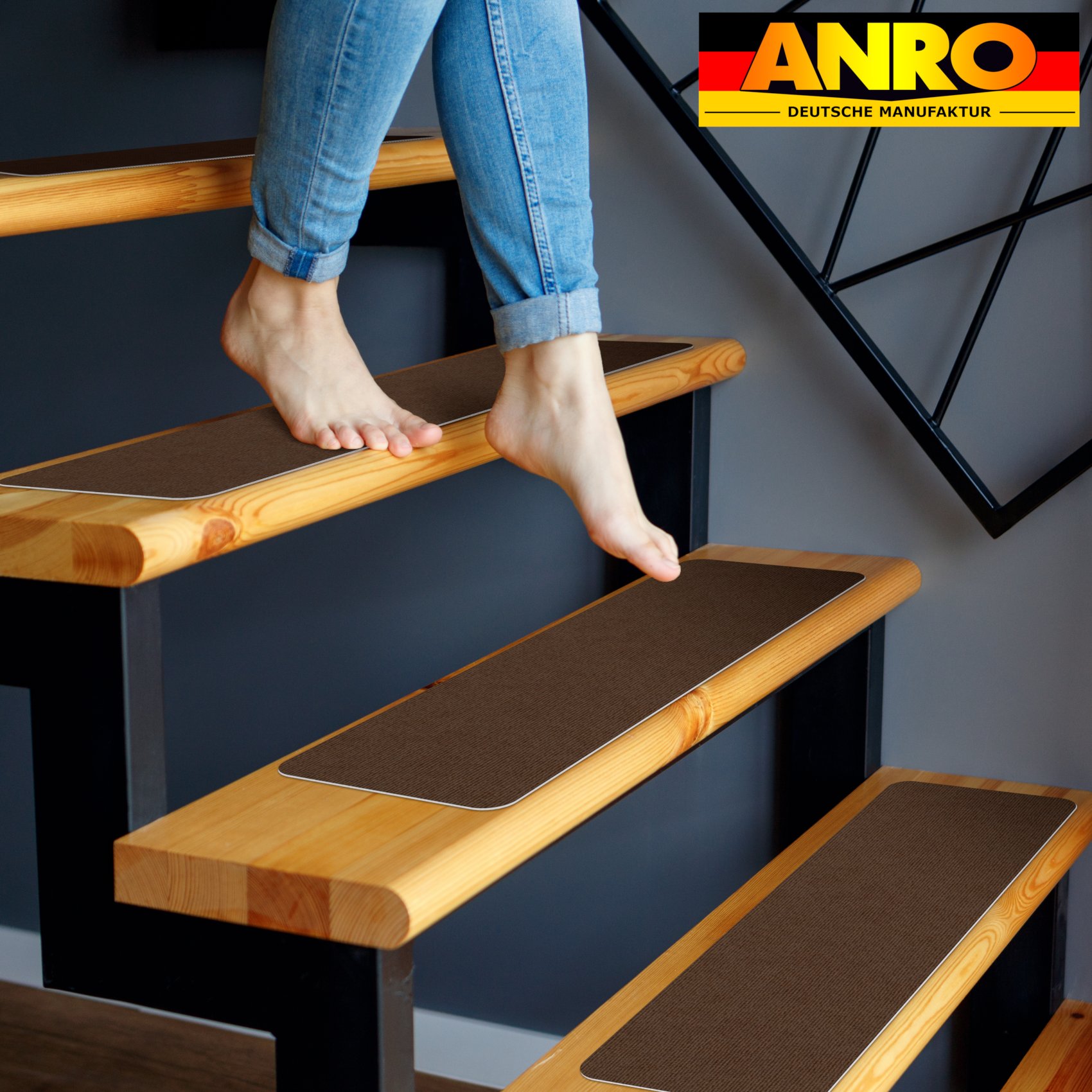 NEMCHOK1_50 Treppenteppich Stufenmatte Treppenstufen Teppich selbsthaftend Stufenmatte Rechteckig NEMESIS Schoko