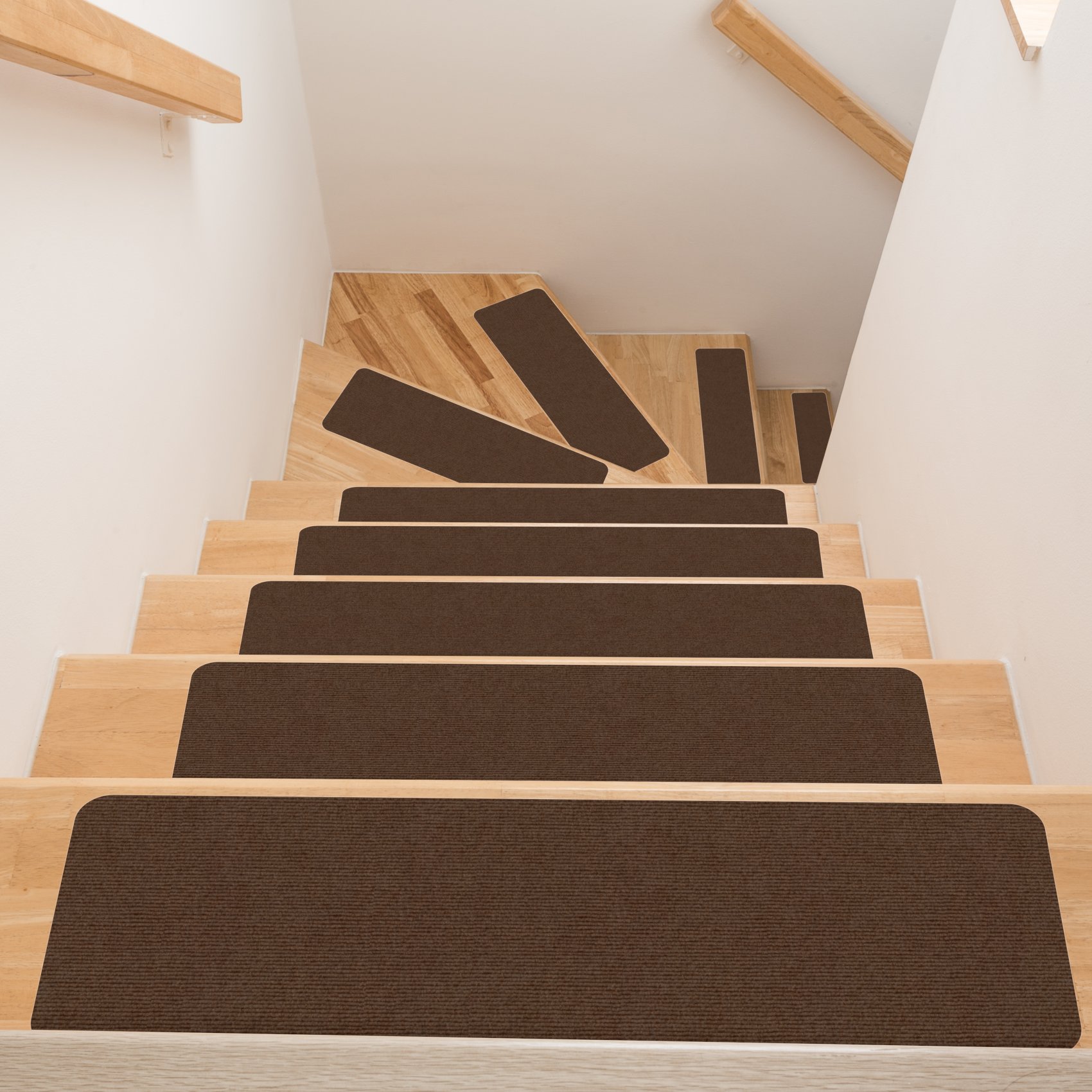 Treppenteppich Stufenmatte Treppenstufen Teppich selbsthaftend Stufenmatte Rechteckig NEMESIS Schoko 50x20cm